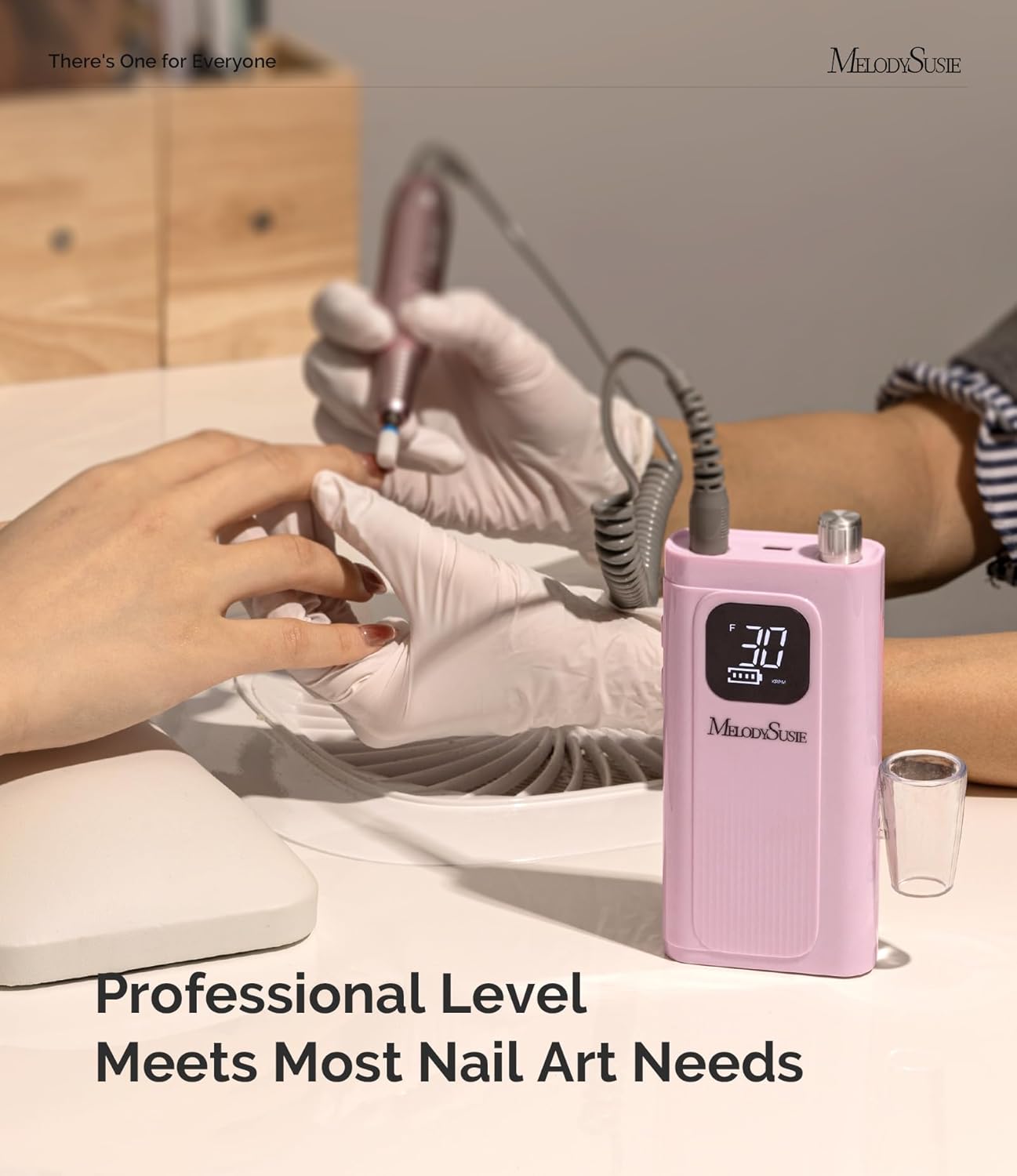 MelodySusie Nail Drill - 30000RPM Rechargeable E-File with LCD Display | Ideal for Manicure, Gel Removal & Nail Art Practice, Pink