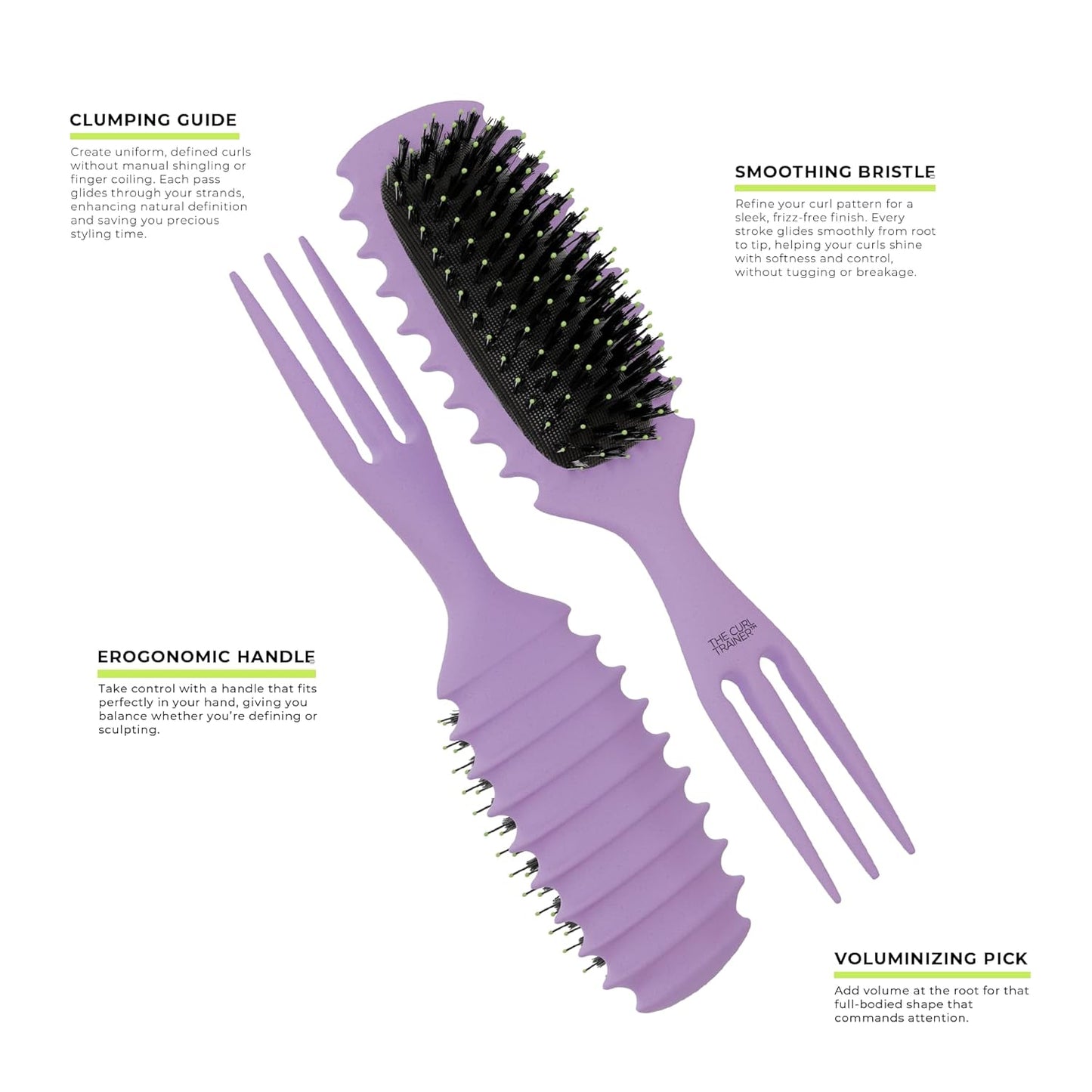 Curl Trainer Pro Curl Defining Brush - Styling Tool for Curly & Wavy Hair | Built-In Volume Pick, Purple