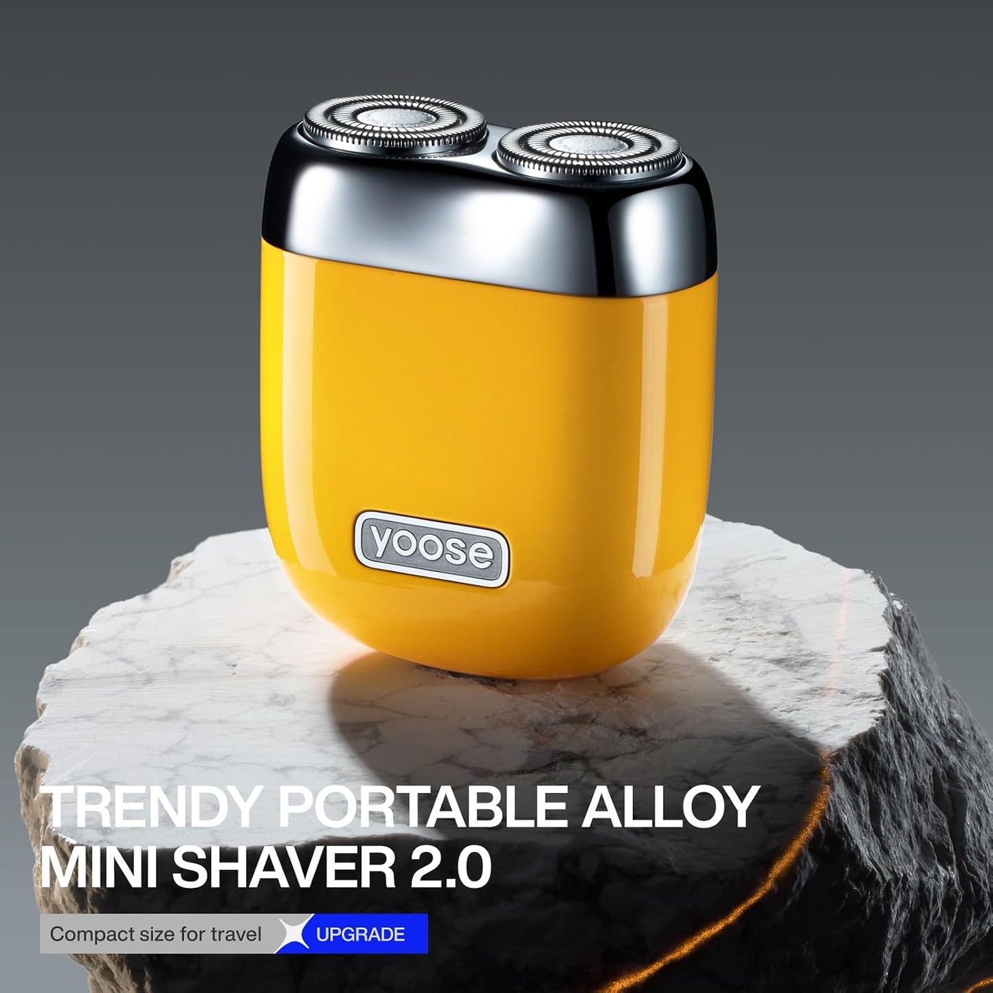 Portable Electric Razor for Men - Yoose Alloy Mini Shaver | IPX7 Waterproof, USB-C Rechargeable, 60 Min Runtime, Yellow