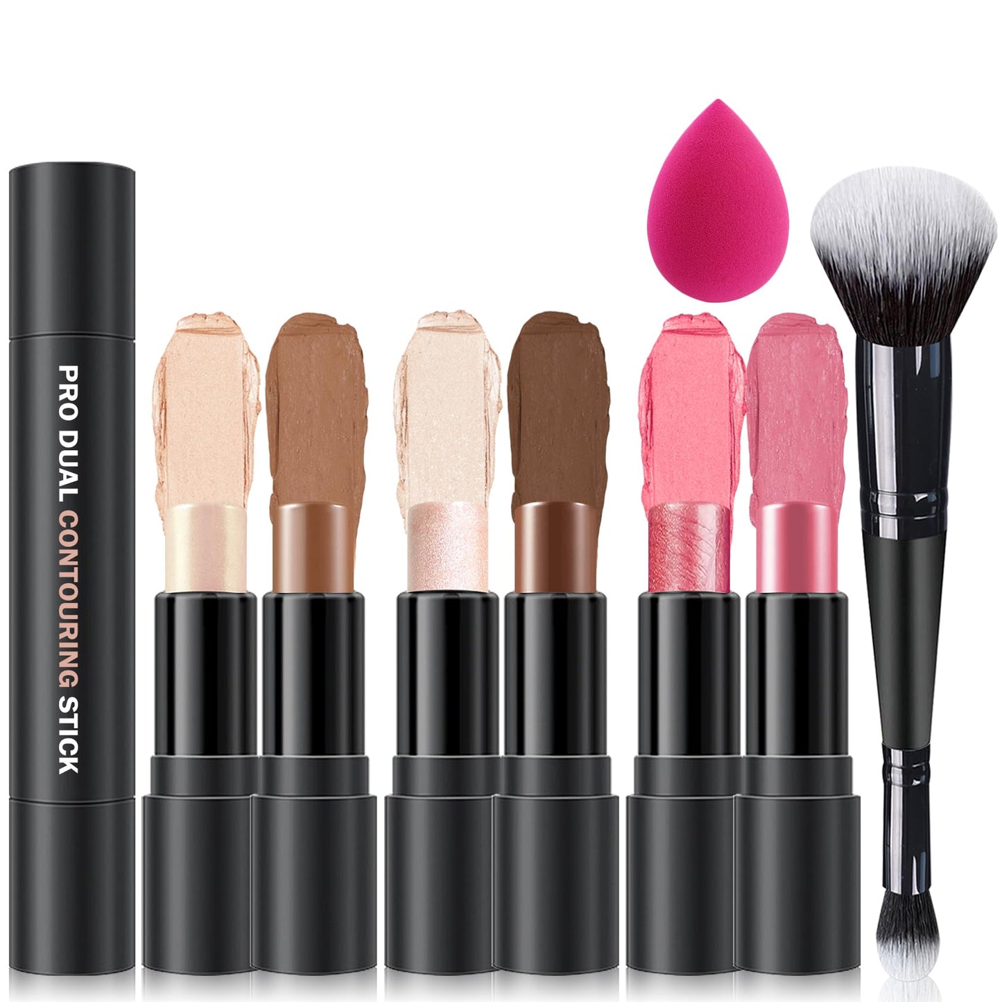 LZXLUKGIR 6 Colors Cream Contour Stick Makeup Contour Kit,Double-ended Cream Bronzer Stick,Highlighter Stick,Cream Blush Stick,Lightweight Contour Makeup Kit for Beginners - Set A