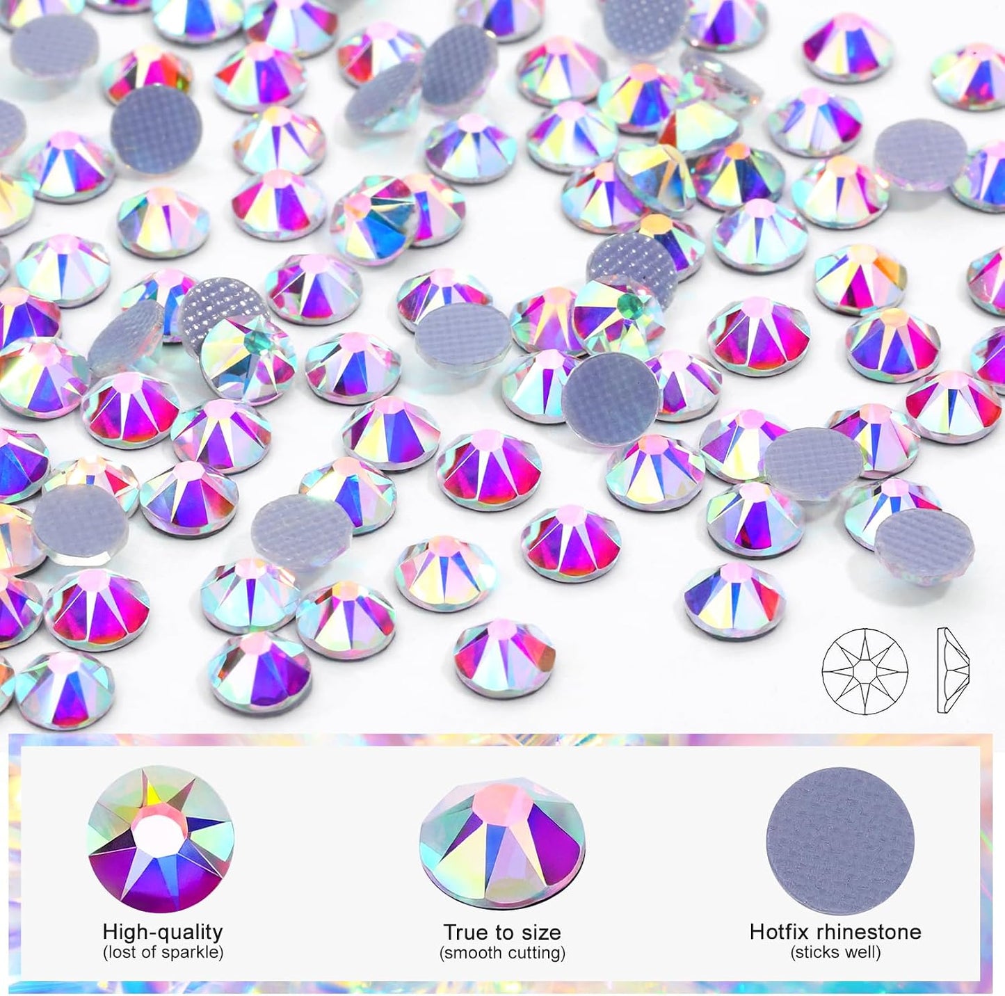Hotfix Rhinestones - 144pcs Crystal AB Round Iron-On Gems for Fabric Crafting | SS40 (8.3-8.6mm)