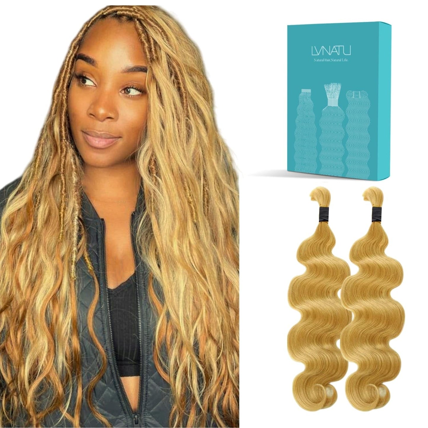 Body Wave Boho Human Hair Braiding - Easy to Style Knotless Braids, 2 Bundles, 100g, 22 Inch, Jet Black