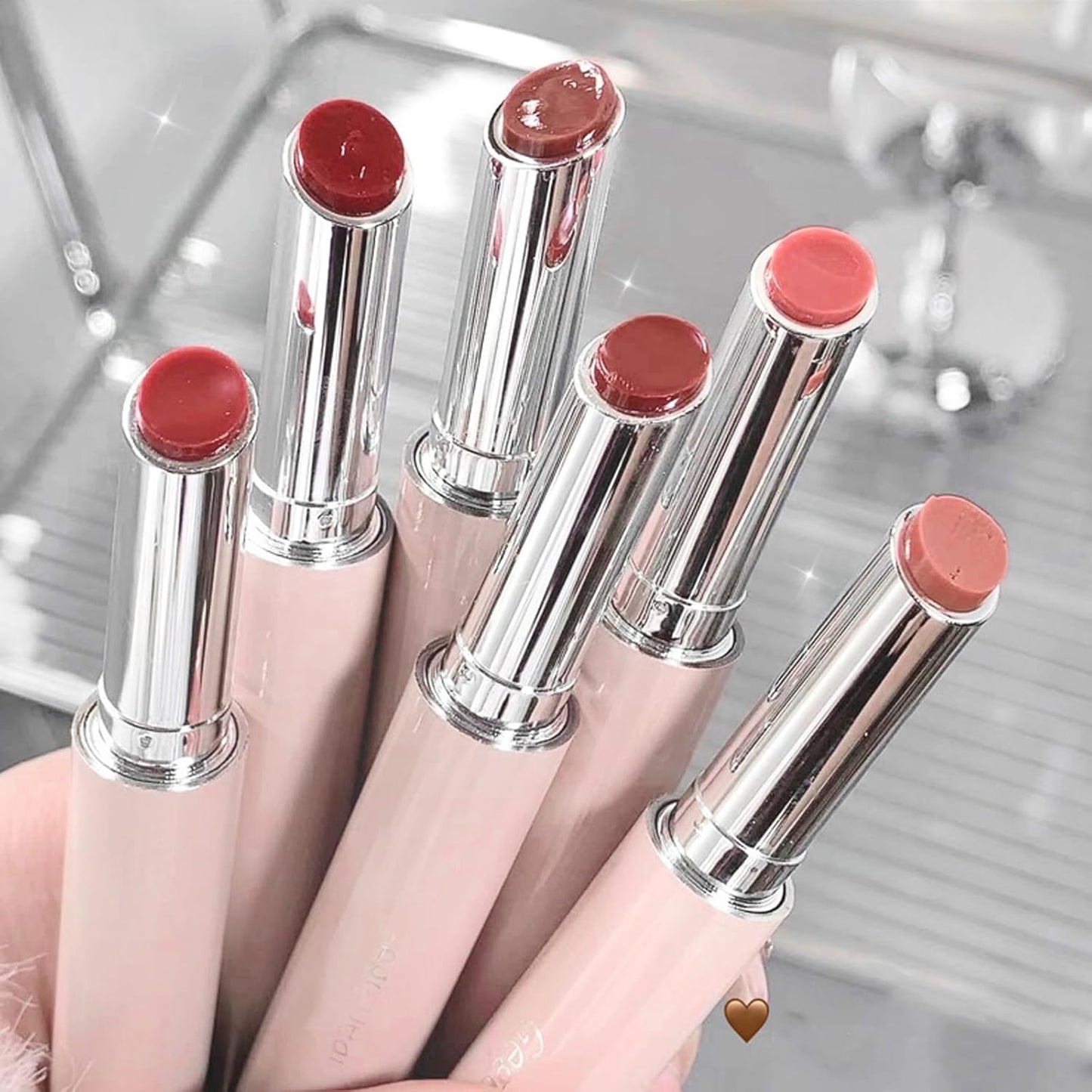Jelly Glossy Lipstick Set - 6 Hydrating Shades from Nude to Red | Long-Lasting Moisturizing Lip Balm