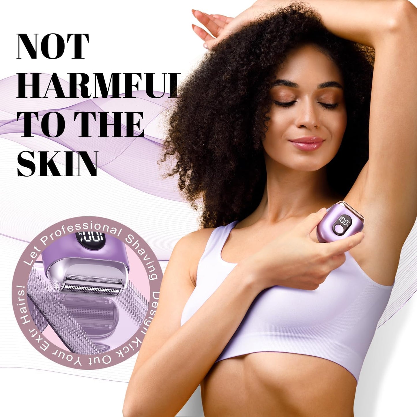 Cordless Electric Shaver for Women - Mini Rechargeable Razor with LED Display | IPX7 Waterproof, Deep Purple