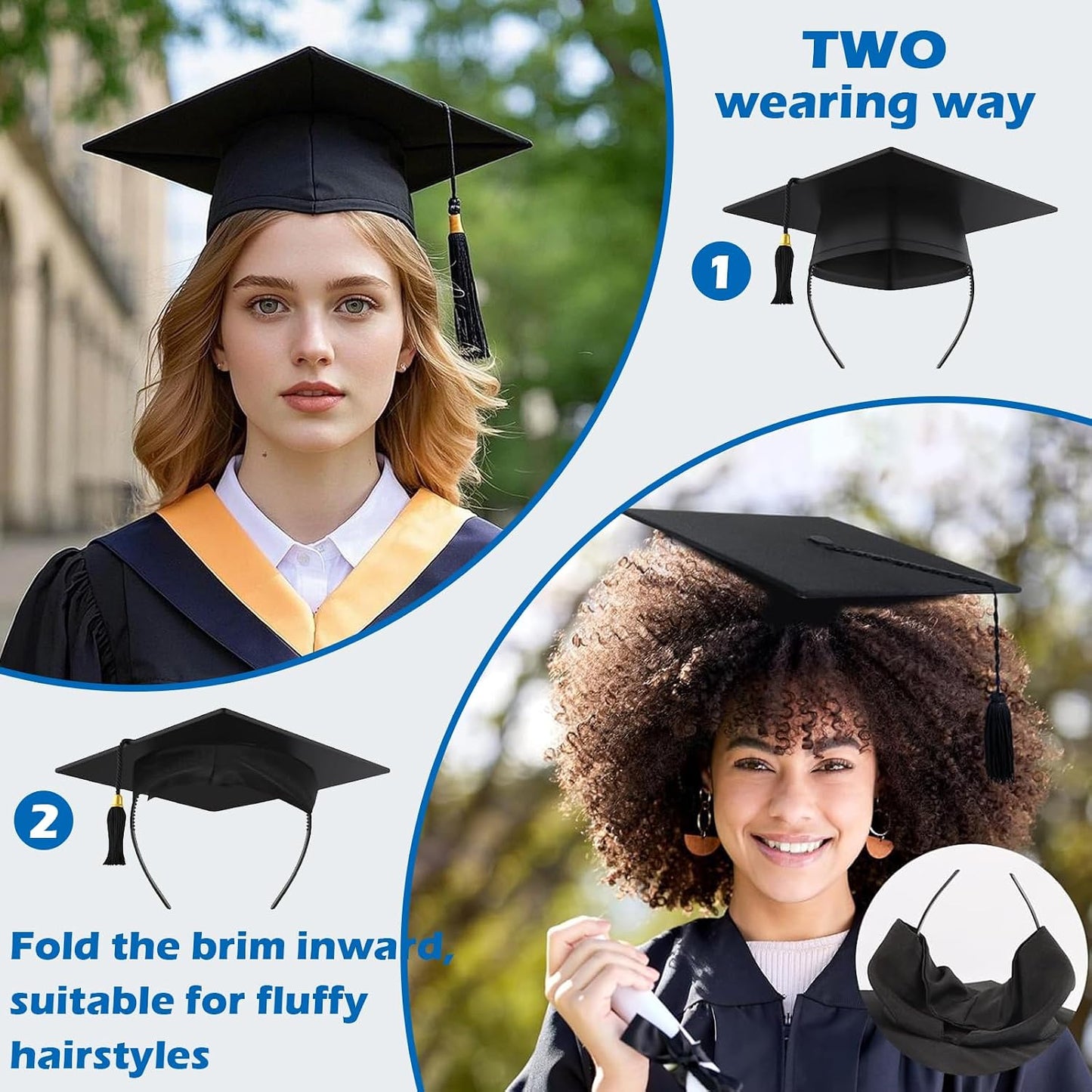 Black Graduation Cap Headband - Pro-Grip Stabilizer for Secure Fit | 2-Pack Unisex