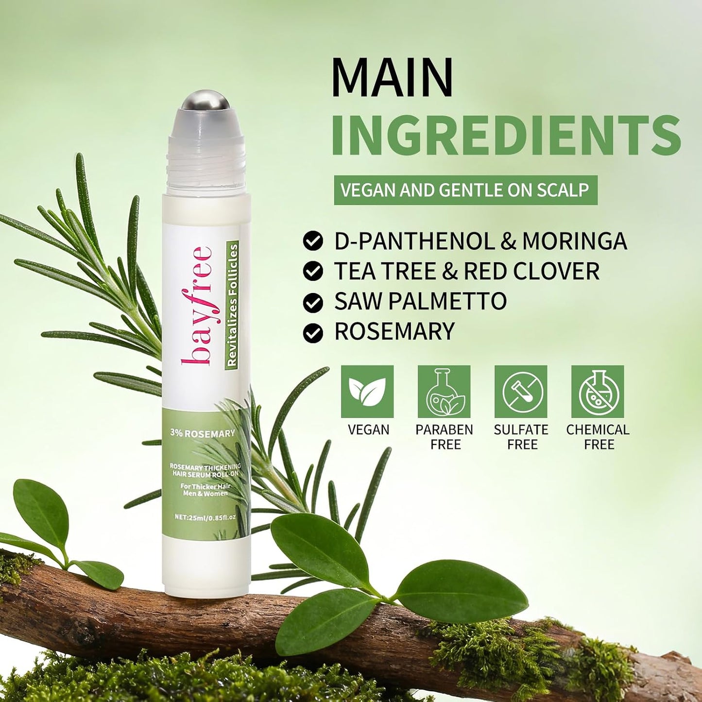 Rosemary Oil Hair Growth Serum - Hydrating Non-Greasy Scalp Treatment | 25ml Roller for Thicker Hair