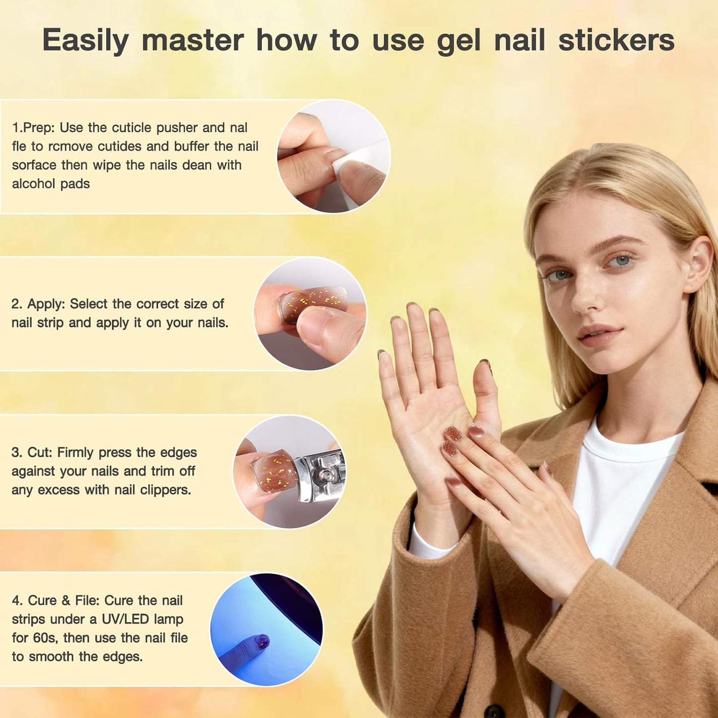 Burgundy Red Gel Nail Strips - 3pcs Semi-Cured UV Press-On Wraps with Gold Glitter | Easy Apply & Remove for DIY Nail Art