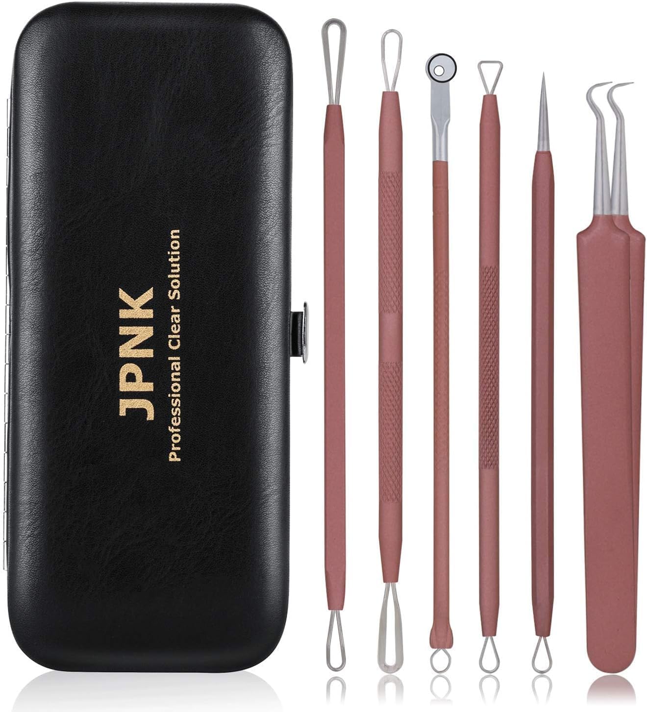 Blackhead Remover Tool Kit - 6 Pcs Comedones Extractor for Acne & Blemish Removal | Includes Leather Bag (Black)