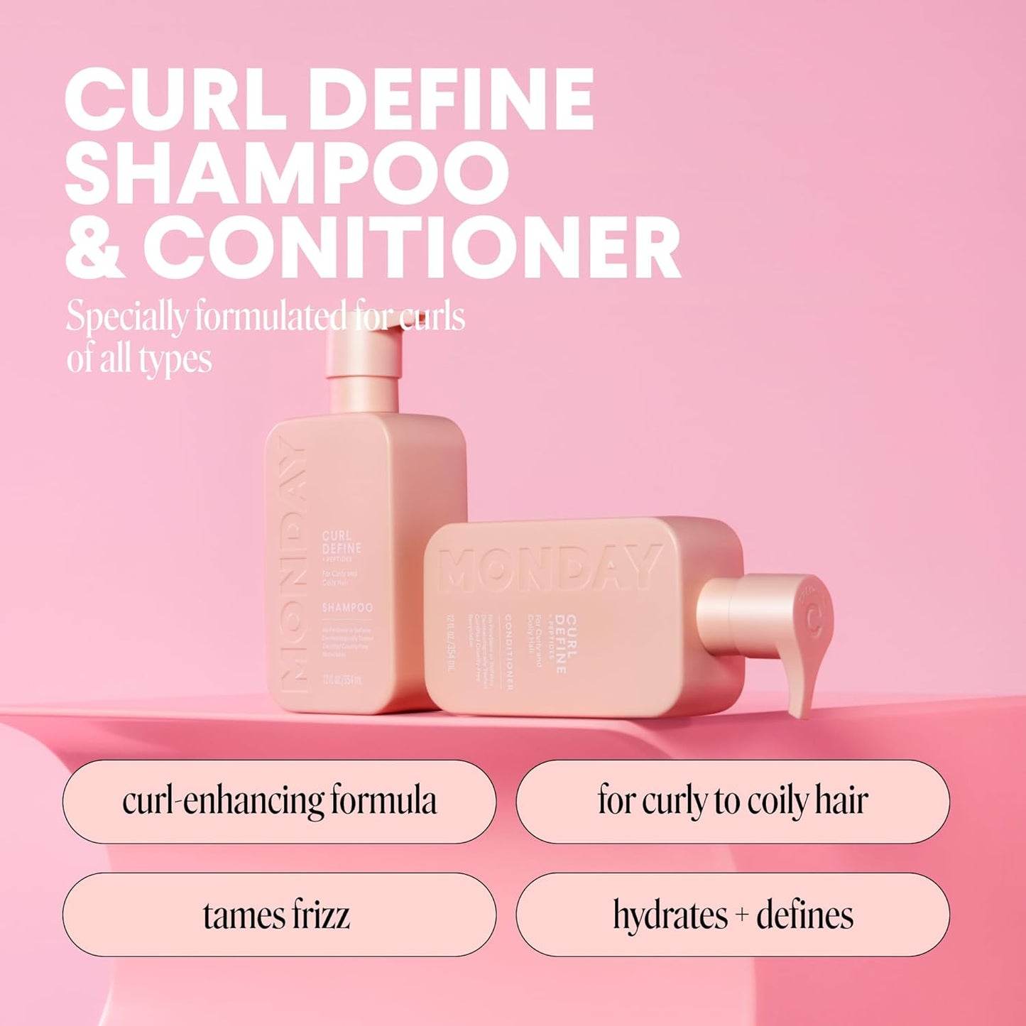 Curl Define Shampoo and Conditioner Set - Nourishing Coconut Oil & Shea Butter | 12 oz Each, Tames Frizz