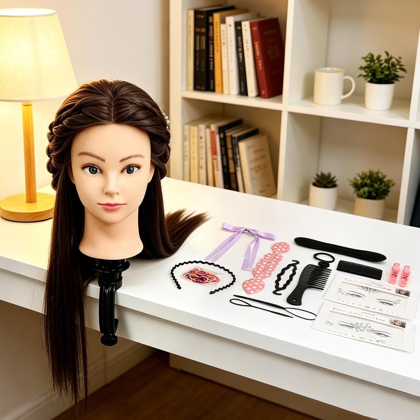 Mannequin Head - 90% Human Hair Styling Doll for Cosmetology | 24" Dark Brown Hairdressing Training Head with Clamp