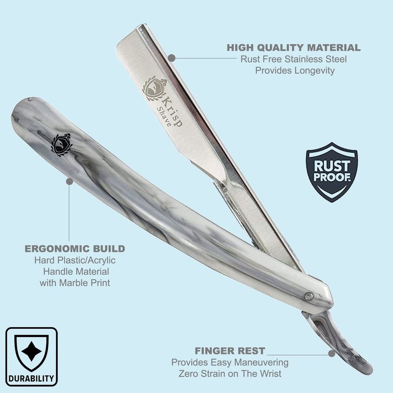 Professional Straight Razors For Men - Barber Razor Straight Edge Razor Shaving Kit For Close Shave - Beard Cut Throat Safety Razor Navajas Para Barbero Shavette With 10 Shaving Blades By Krisp Beauty