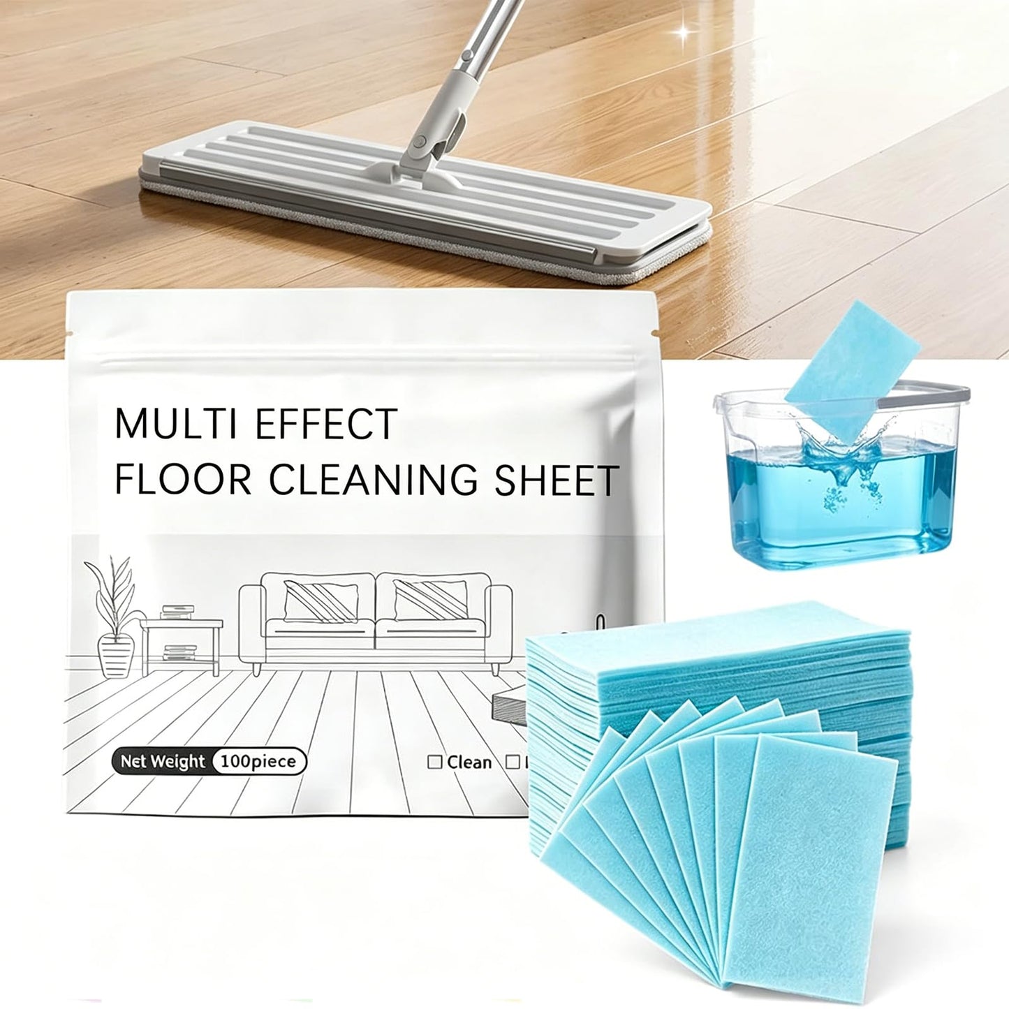 100pcs Multi-Surface floor cleaning tablets, multiple effect the floor clean, Water Soluble Floor Cleaner for Mopping for Hardwood, Laminate Floors, Wall Tiles, Glass