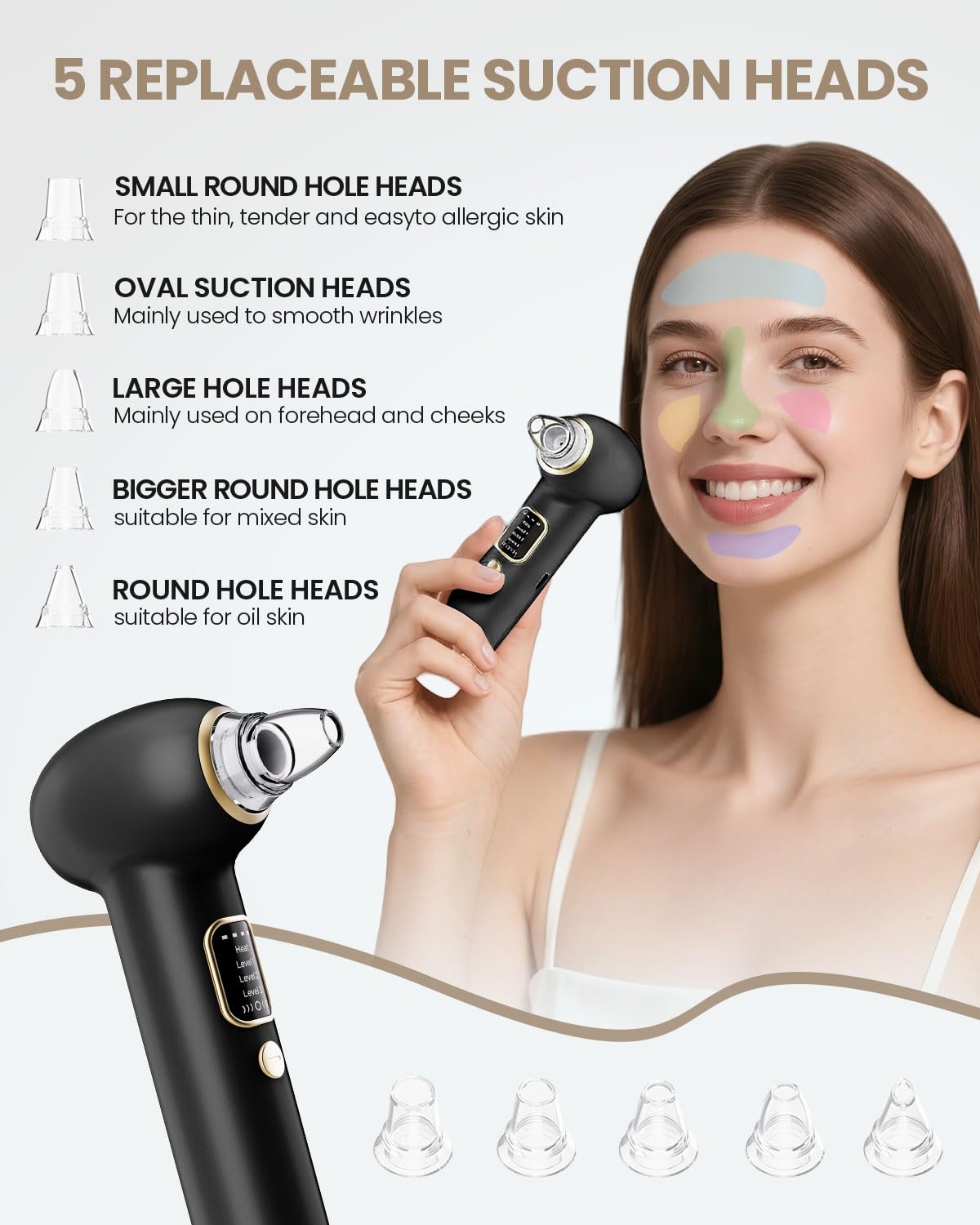 Blackhead Remover Pore Vacuum with Heating - Blackhead Extractor with 3 Adjustable Suction Levels, 5 Probes - Blackhead Remover Tools for Women & Men
