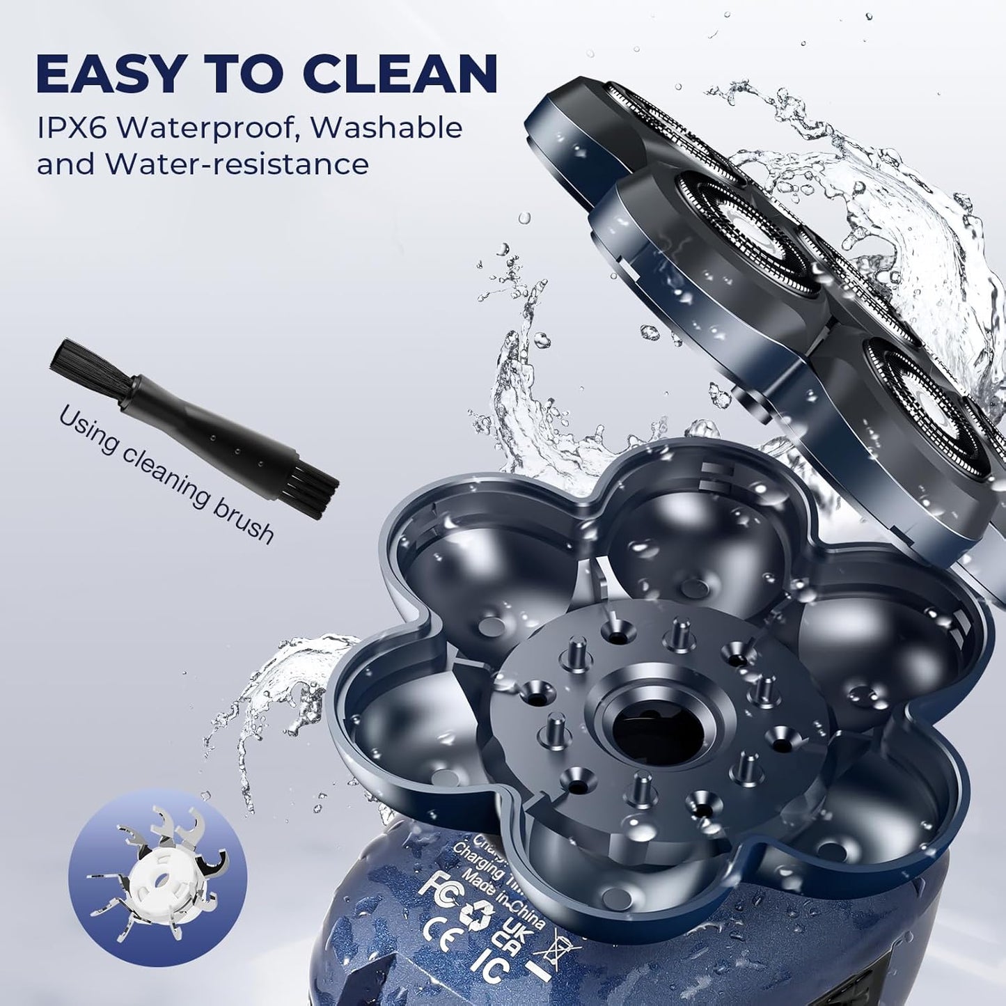5-in-1 Electric Head Shaver for Bald Men - Waterproof Wet/Dry Grooming Kit | Rechargeable Razor in Deep Blue