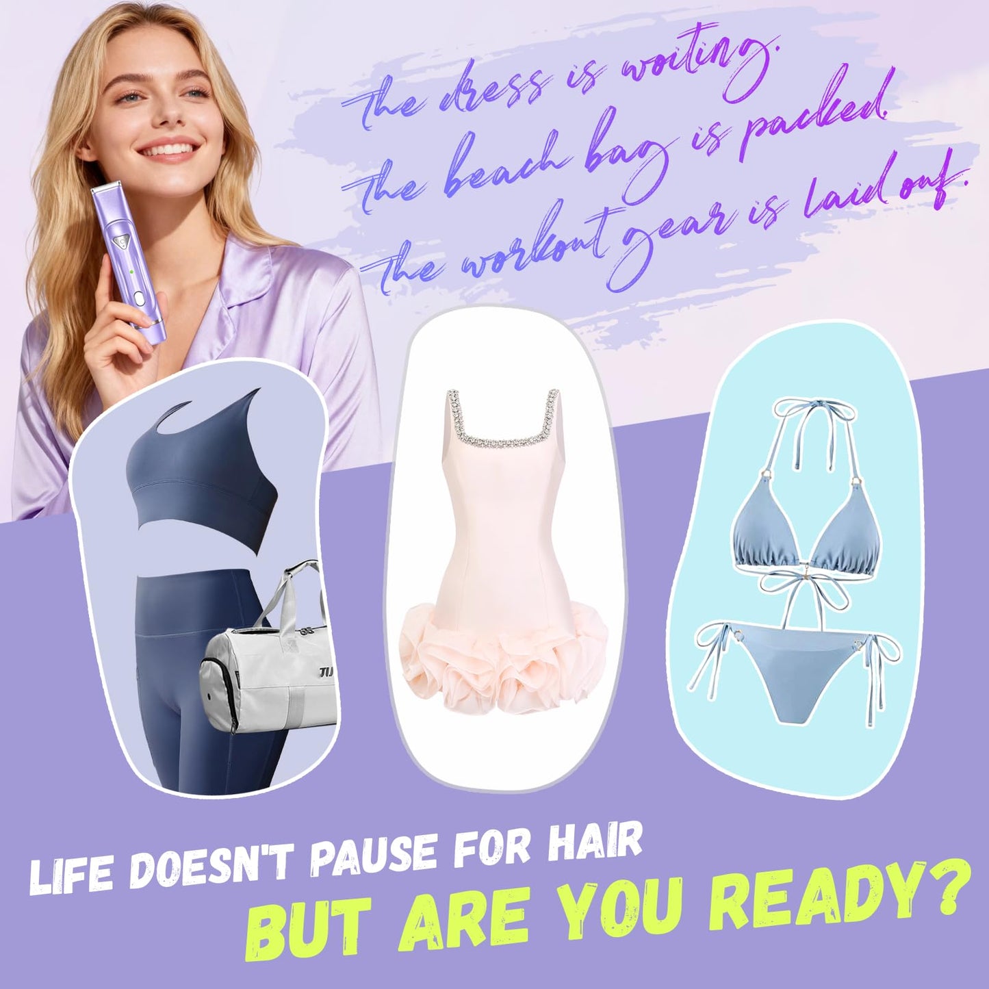 Dermave Bikini Shaver - IPX6 Dual Head Shaver Women for Pubic Hair, Face, Legs, Underarms – Rechargeabl & Portable Cordless Shaver, Self Care Gifts for Women (Purple)