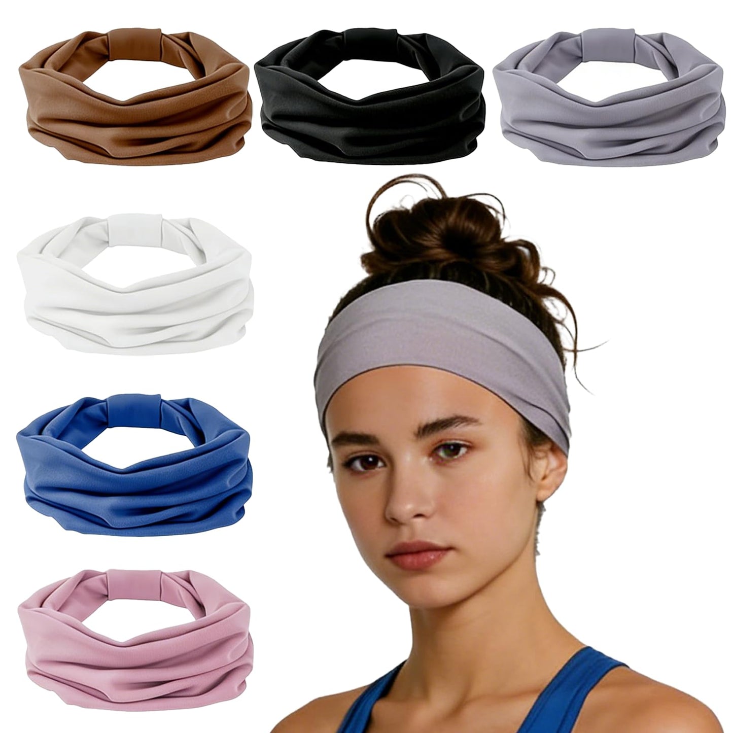 Cupeou 6PCS Headbands for Women, Wide Elastic Head Bands, Sports Stretchy Sweat Bands, Non-Slip Hair Bands, Large Knotted Soft Headband for Washing Face, Spa, Makeup, Running, Workout