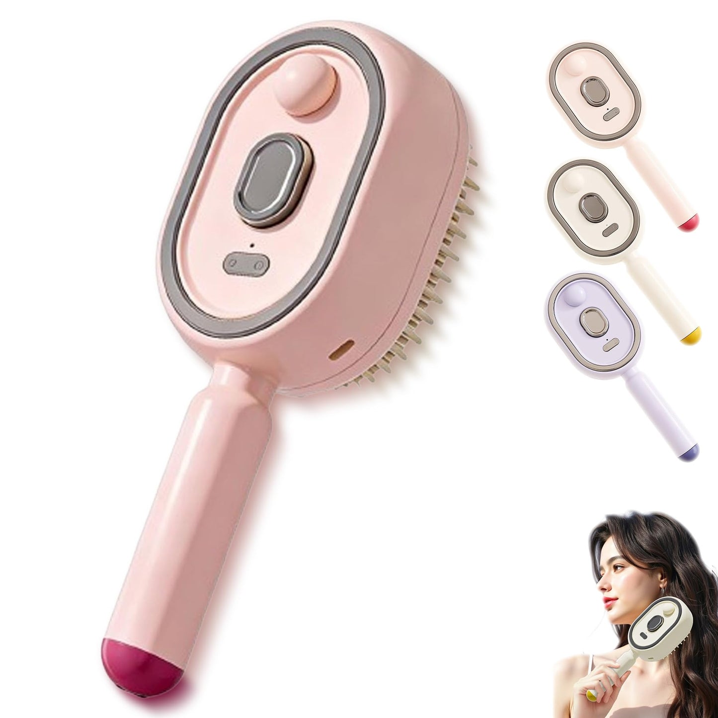 Electric Spray Air Cushion Massage Comb, 3-in-1 Rechargeable Self-Cleaning Hair Brush with Water Spray, Anti-Static Detangling Electric Scalp Massager, Frizzy Hair & Aromatherapy Scalp Care