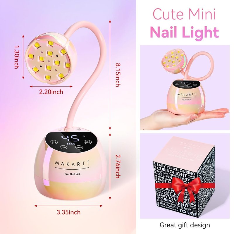 UV LED Nail Lamp - Cordless Gooseneck Dryer with Auto Sensor & 4 Timer Settings | Fast Curing, Glazed Pink