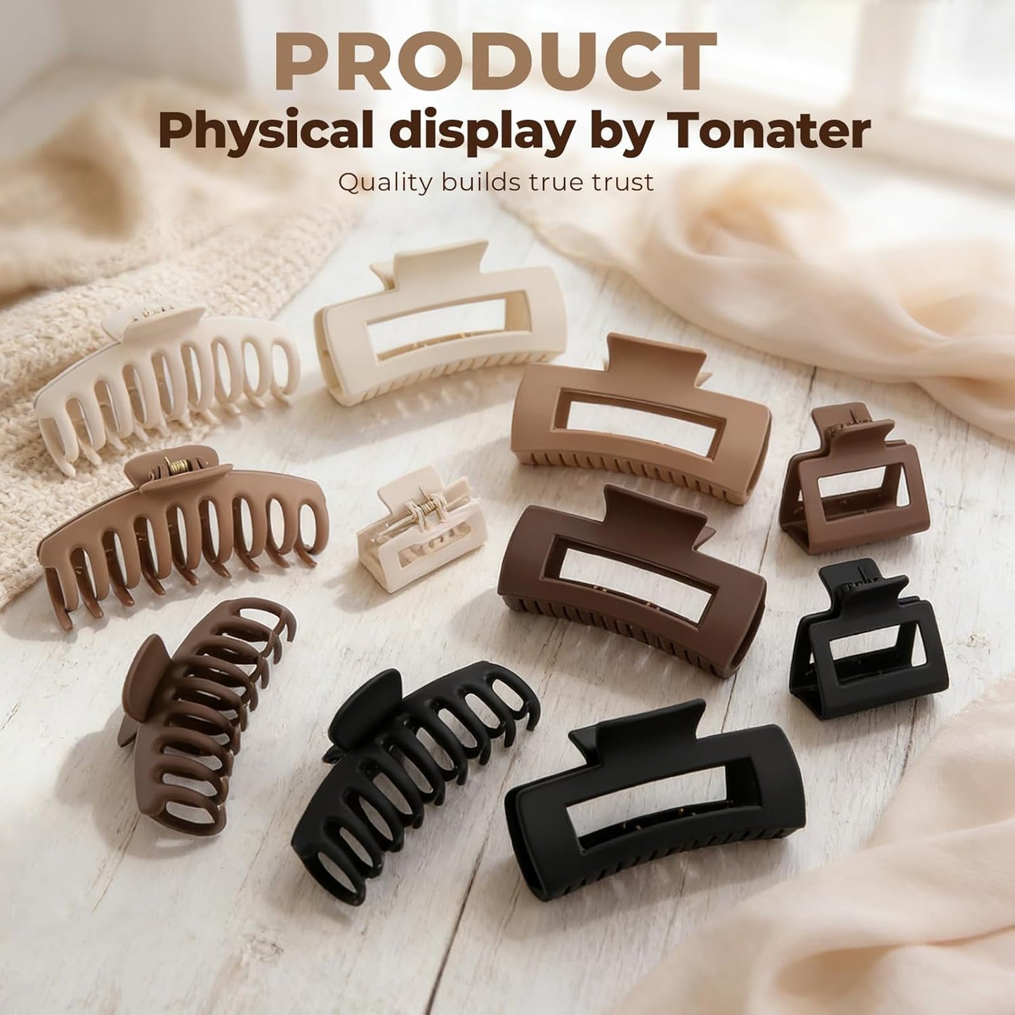 Matte Hair Claw Clips - 12 Pack in 3 Styles | Durable Non-Slip Hold for All Hair Types