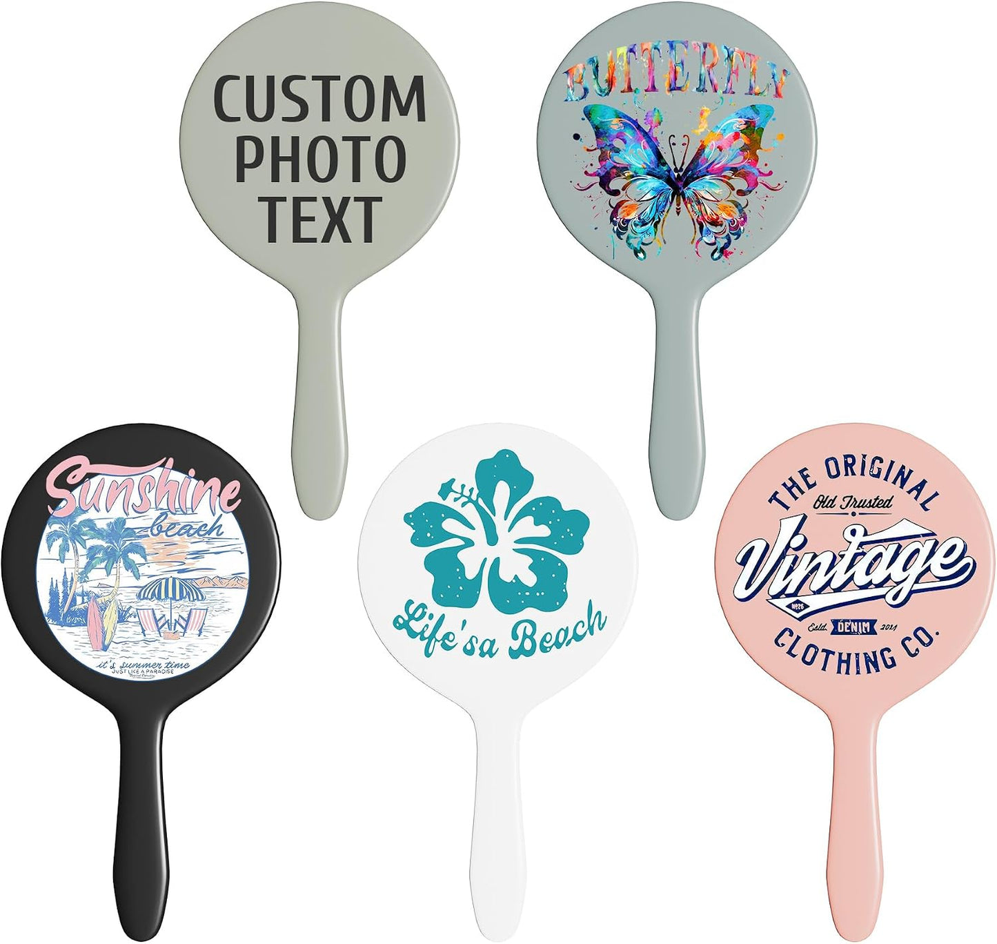 Personalized Handheld Makeup Mirrors - Compact Travel Mirror with Custom Photo/Text | Bulk Gift Idea for Women (Blue)