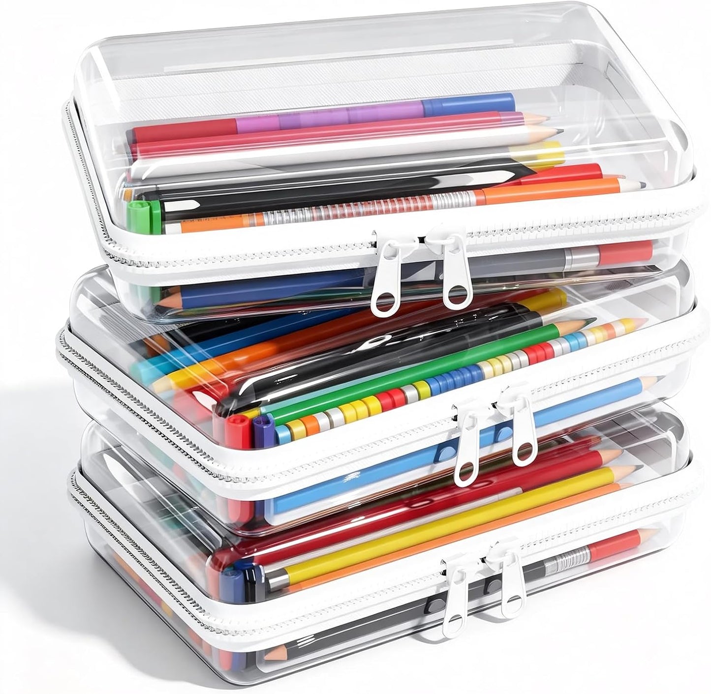 Clear Hard Shell Zipper Case - 3 Pack Crush-Proof Transparent Storage Pouches | Durable Plastic Organizer Bags for Travel, Cosmetics, Toys