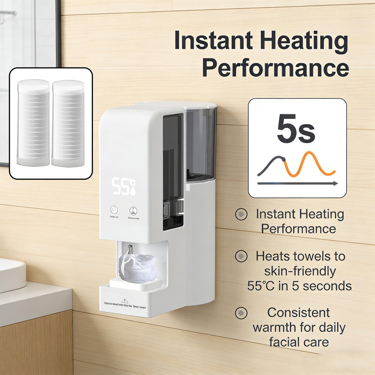 Automatic Hot Towel Dispenser, Face Towel Warmer 5-Second Rapid Heating, 55°C Constant Temp Heated, Suitable for Skincare, Cleansing and Physical Therapy. (60towel)