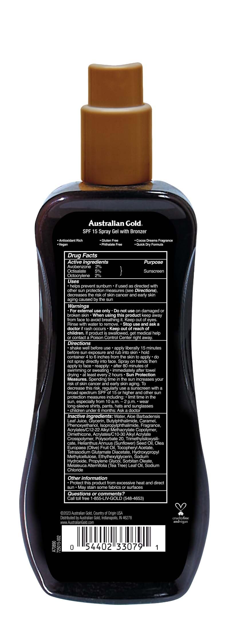 Australian Gold Spray Gel Sunscreen with Instant Bronzer SPF