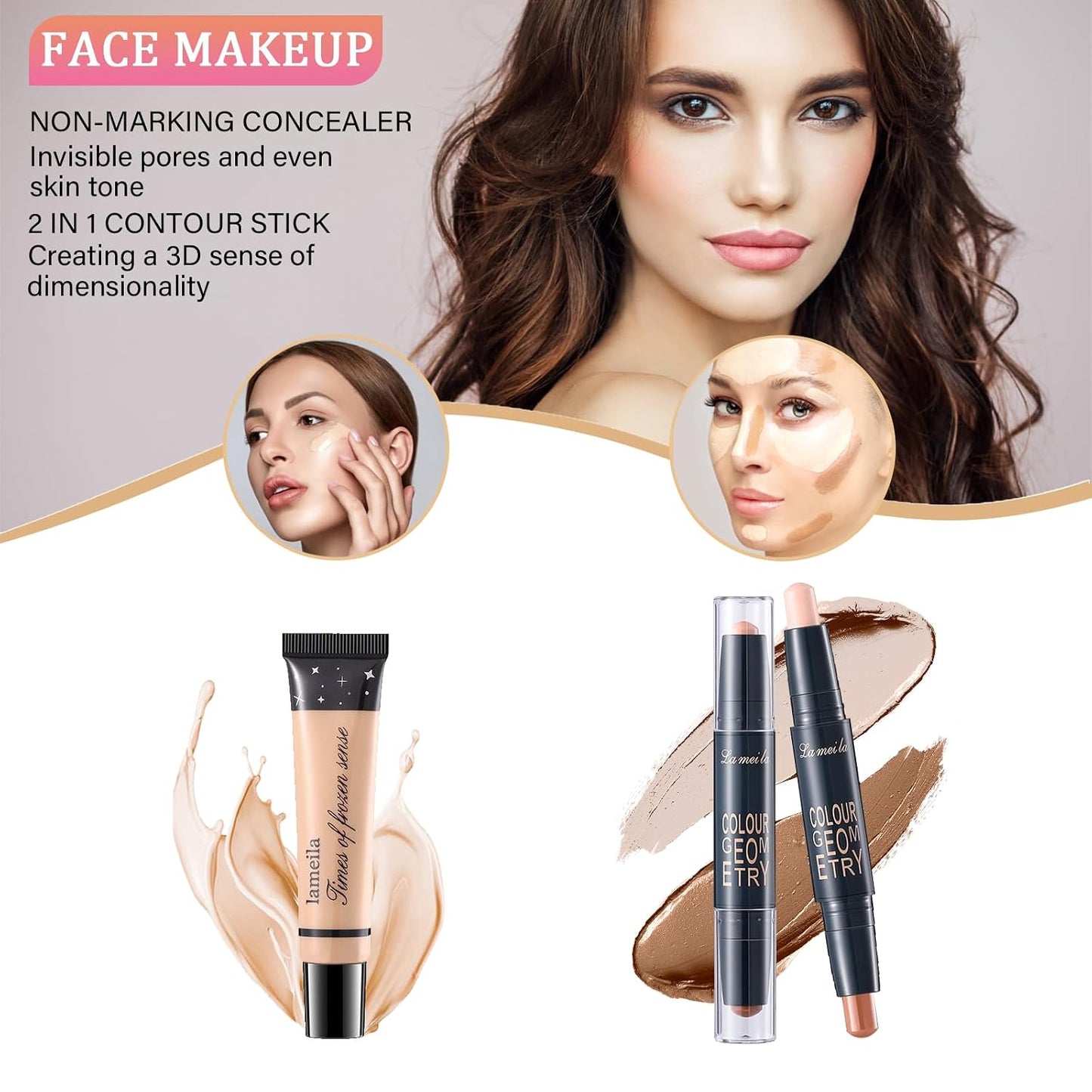 Makeup Set for Women - 14-Color Eyeshadow Palette, Lip Gloss & Contour Stick | Travel-Friendly Kit