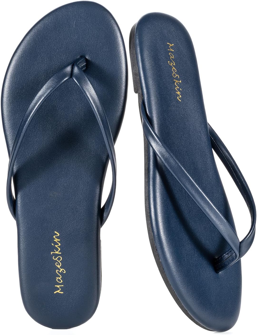 Mazeskin Women's Memory Foam Thong Sandals - Comfortable Leather Slide Flip Flops for Summer Beach Wear