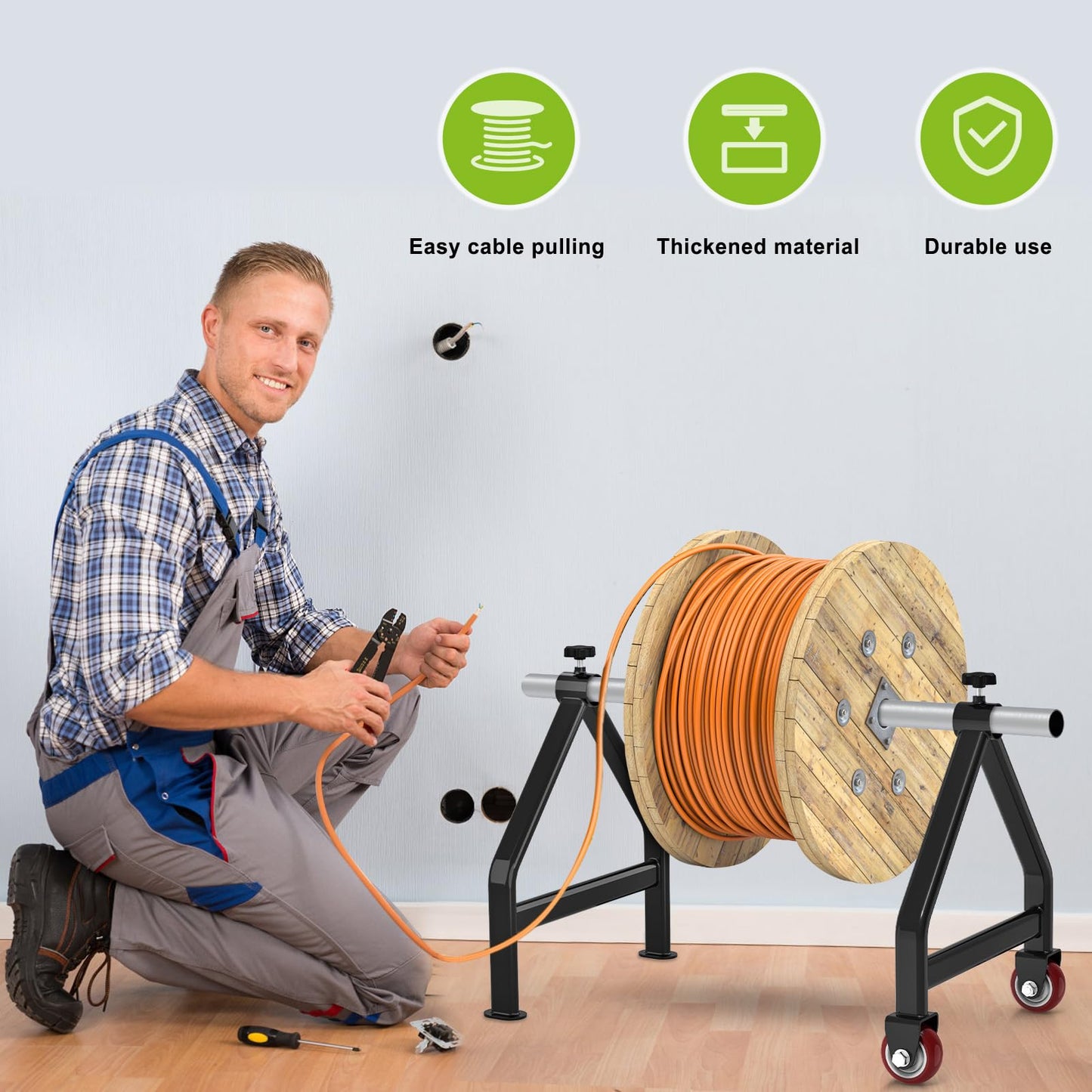 Lifeswell Wire Spool Rack, Portable Cable Caddy, Steel Fully welded Wire Rack Dispenser for up to 28" Diameter Spools, 220 lbs Capacity, Black