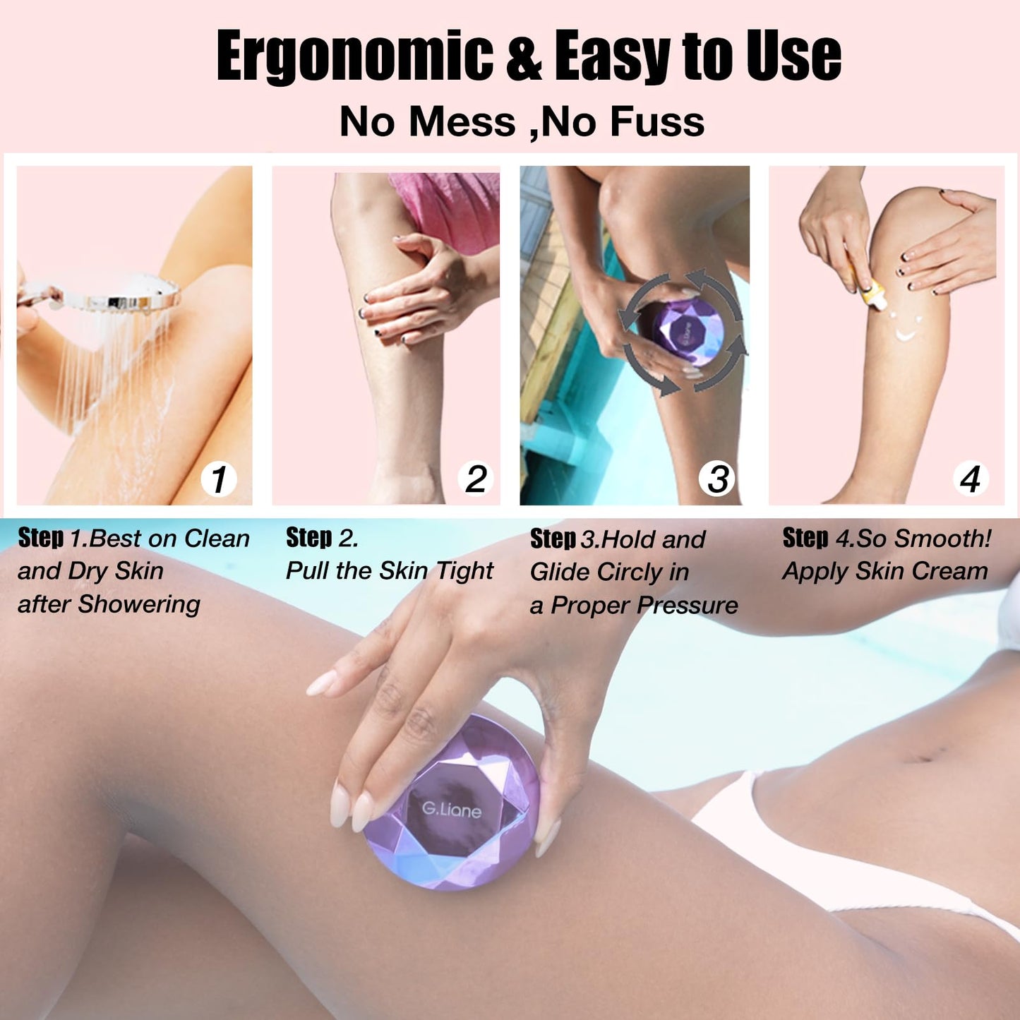 G.Liane Crystal Hair Eraser,Painless Nano Hair Remover Exfoliation,Gentle and Efficient Glass Hair Removal Device Without Waxing,Natural Epilator for Women and Men(Violet)