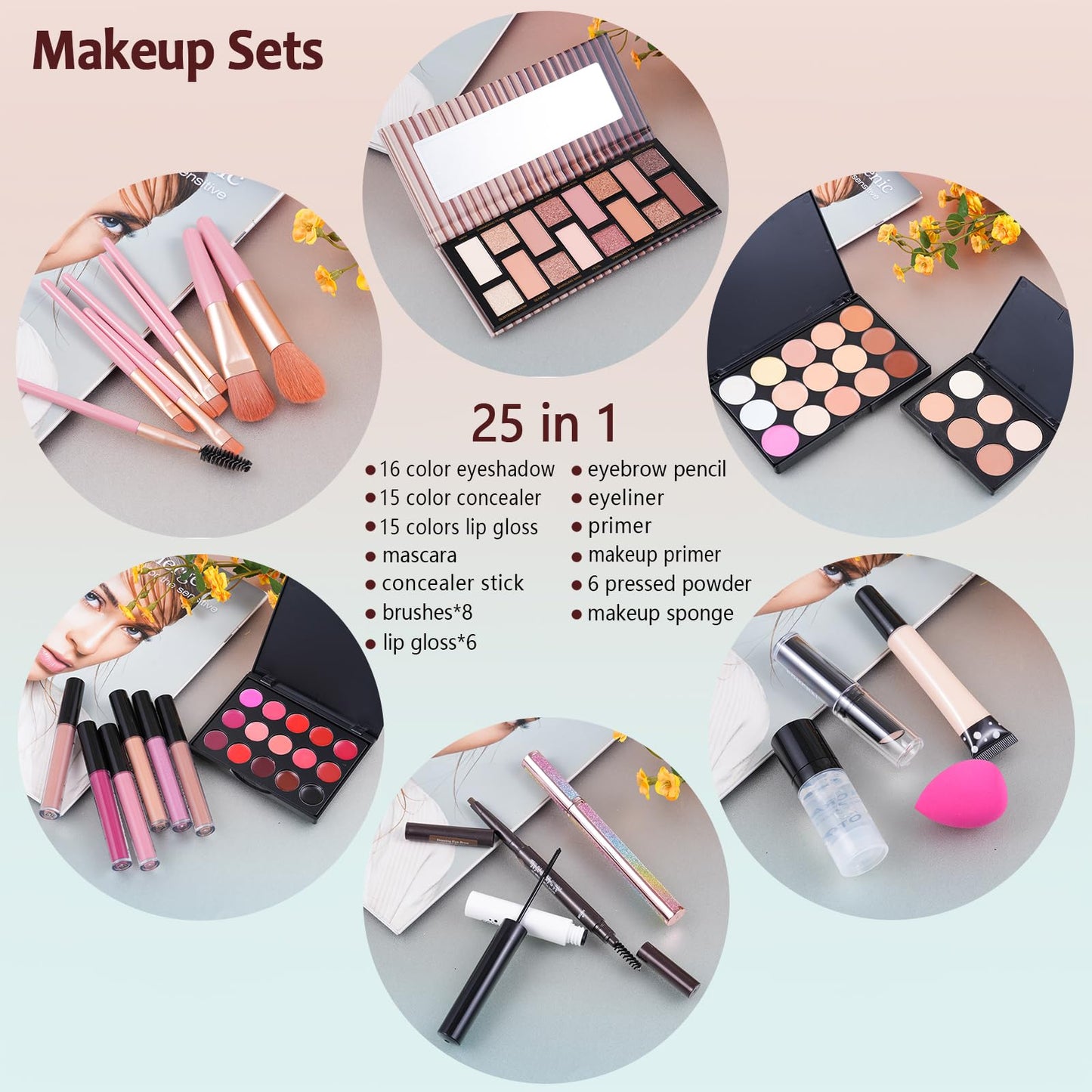 Makeup Kit For Women Full kit, Makeup Set For Teen Girls Eyeshadow Lip gloss Lipstick Make up Brushes Eyebrow Eyeliner Pen Liquid Concealer Foundation Primer makeup bag