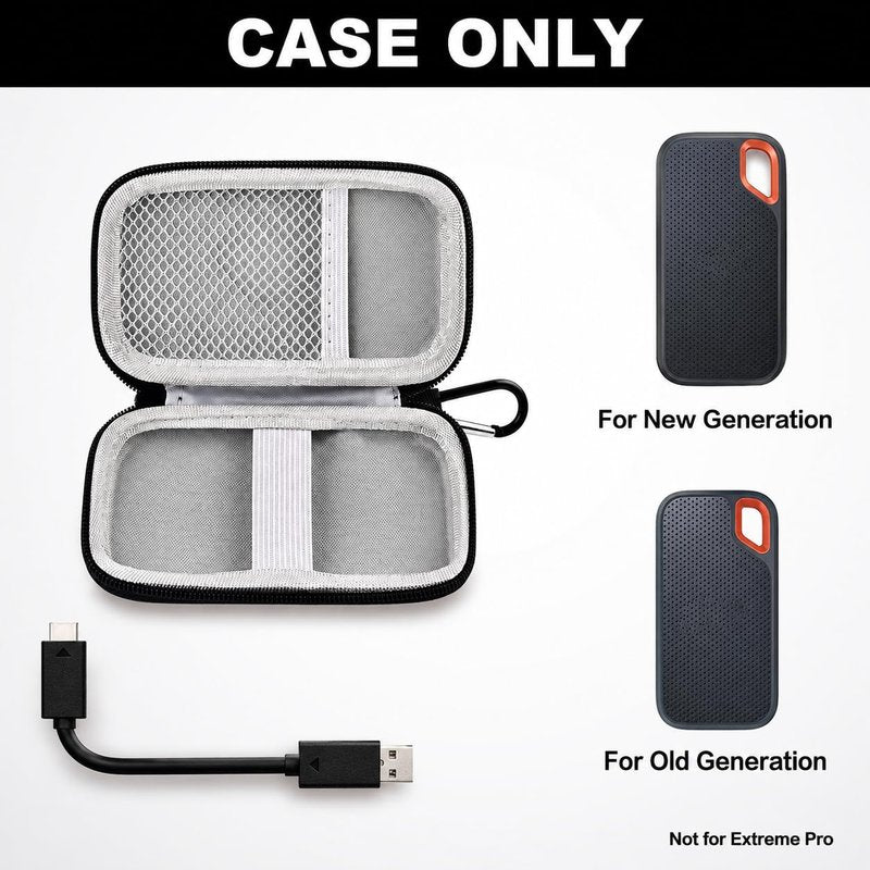 Hard Case Compatible with SanDisk 500GB/ 1TB/ 2TB/ 4TB Extreme Portable SSD - Up to 1050MB/s - USB-C, USB 3.2 Gen 2 - External for Solid State Drive. Carrying Travel Holder for USB Cables (Box Only)
