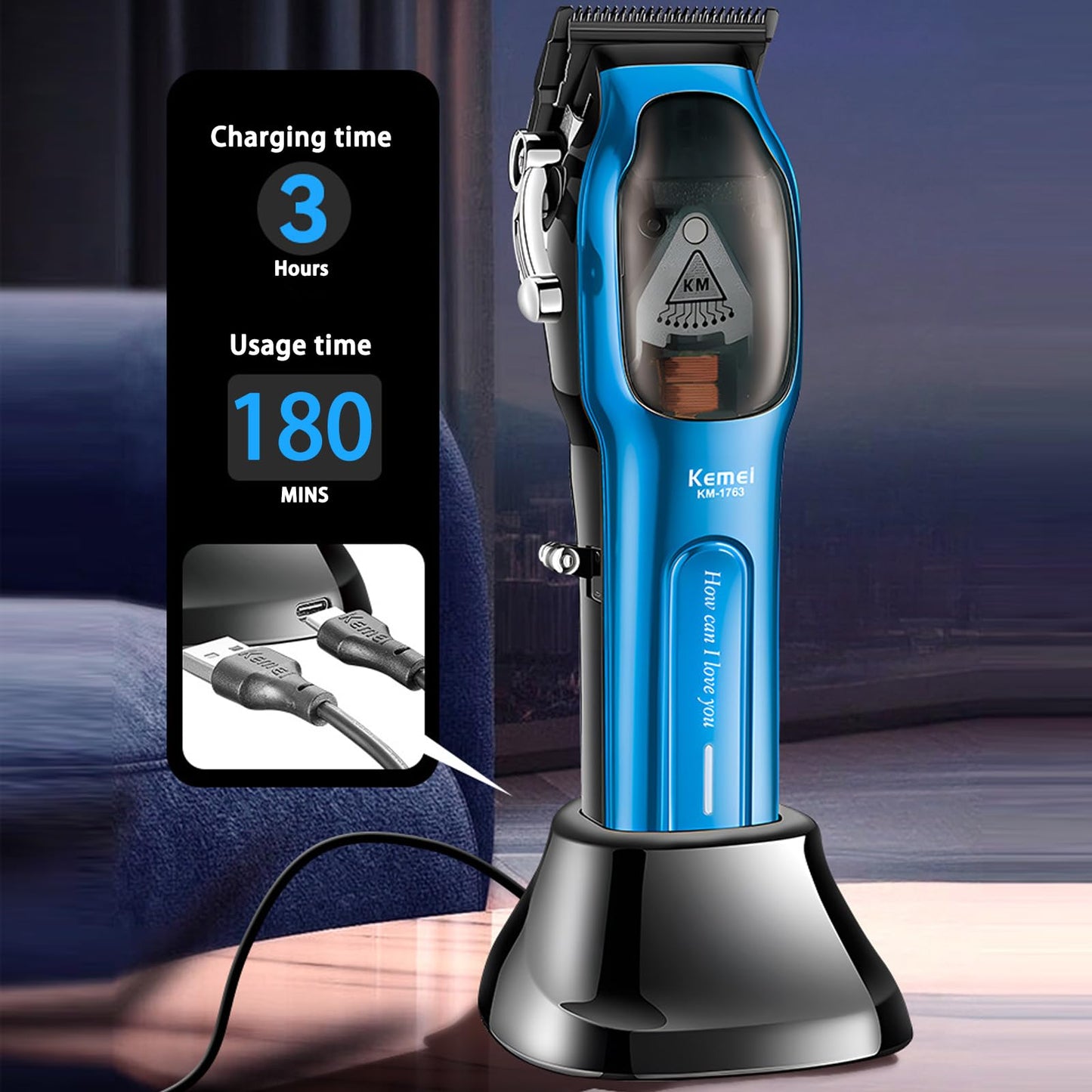 KEMEI Professional Hair Clippers for Men Cord/Cordless Hair Cutting Kits, Hair & Beard Trimmer, Adjustable Barber Clippers with USB Rechargeable, KM-1763