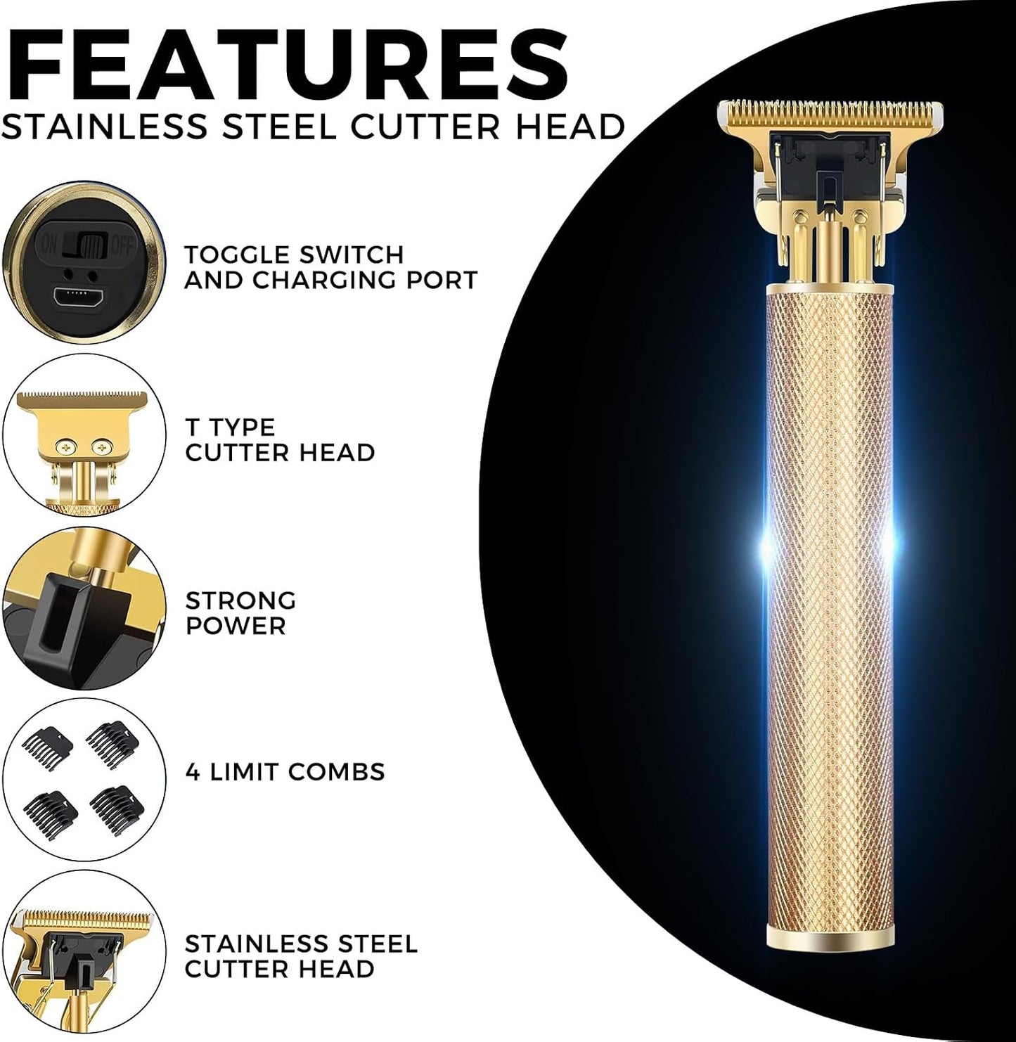 Premium Cordless Beard and Hair Trimmer for Men - Professional T-Blade Grooming Kit with 4 Adjustable Combs | Rechargeable & Zero Gapped