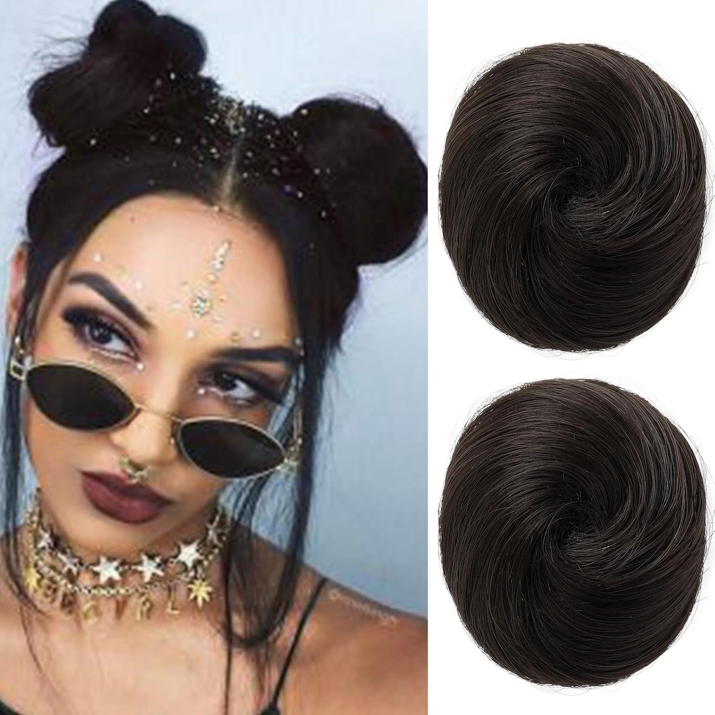 Mini Claw Clip Hair Bun Extensions - 2 PCS Messy & Cat Ears Updo Accessories | Golden Blonde Mix