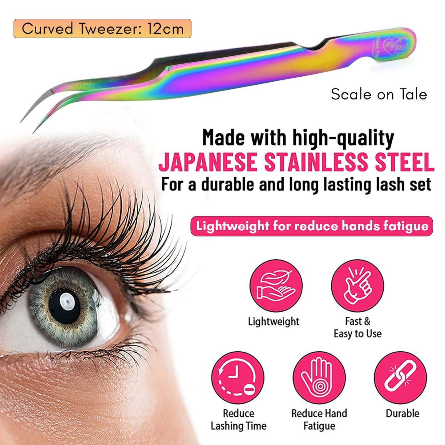 My Lash Tools Lash Tweezers For Eyelash Extensions Precision Fiber Tip Tweezers For Lash Extensions Mega Volume Lash Tweezer | Professional Stainless Steel Lashing Tweezers (Dot Grip Rainbow)