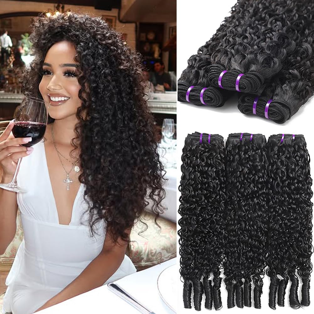 Burmese Curly Hair Bundles - 14A Virgin Water Wave | 4 Bundles 14-20 Inch Natural Black Wet & Wavy Extensions