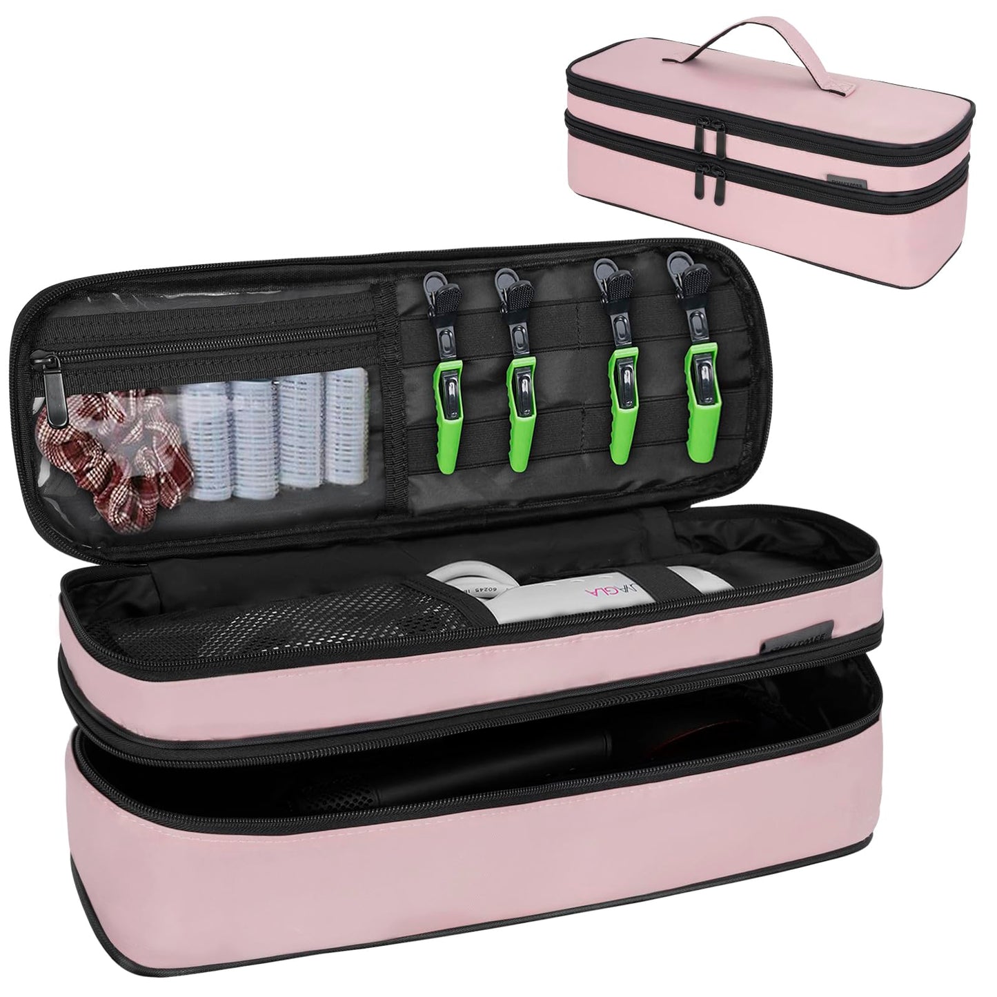 OUUTMEE Travel Carrying Case Compatible with Shark Flexstyle,Storage Case for Revlon One-Step Hair Dryer and Volumizer Hot Air Brush Portable Organizer Bag for Dyson Airwrap Styler,Pink,15 IN