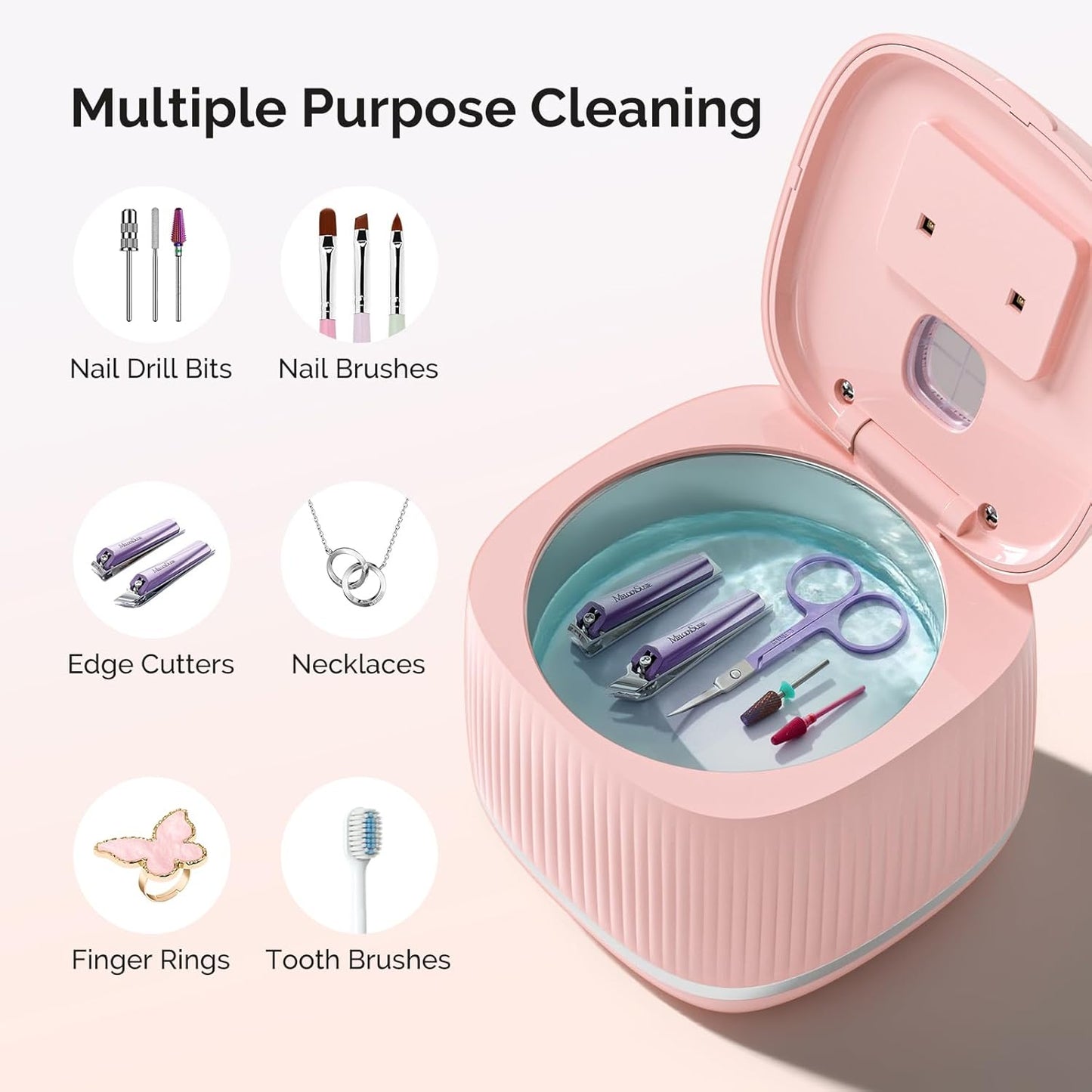 Nail Tool Cleaning Machine - 2-in-1 Device with 3 Timer Modes | Pink for Salon & Home Use