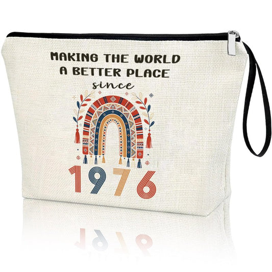 50th Birthday Gifts For Her 1976 Year BOHO Theme Makeup Bag 50 Years Old Birthday Decorations Funny Gift Ideas For Women Grandma Mom Wife Sister Aunt Friend Travel Cosmetic Bags For Christmas