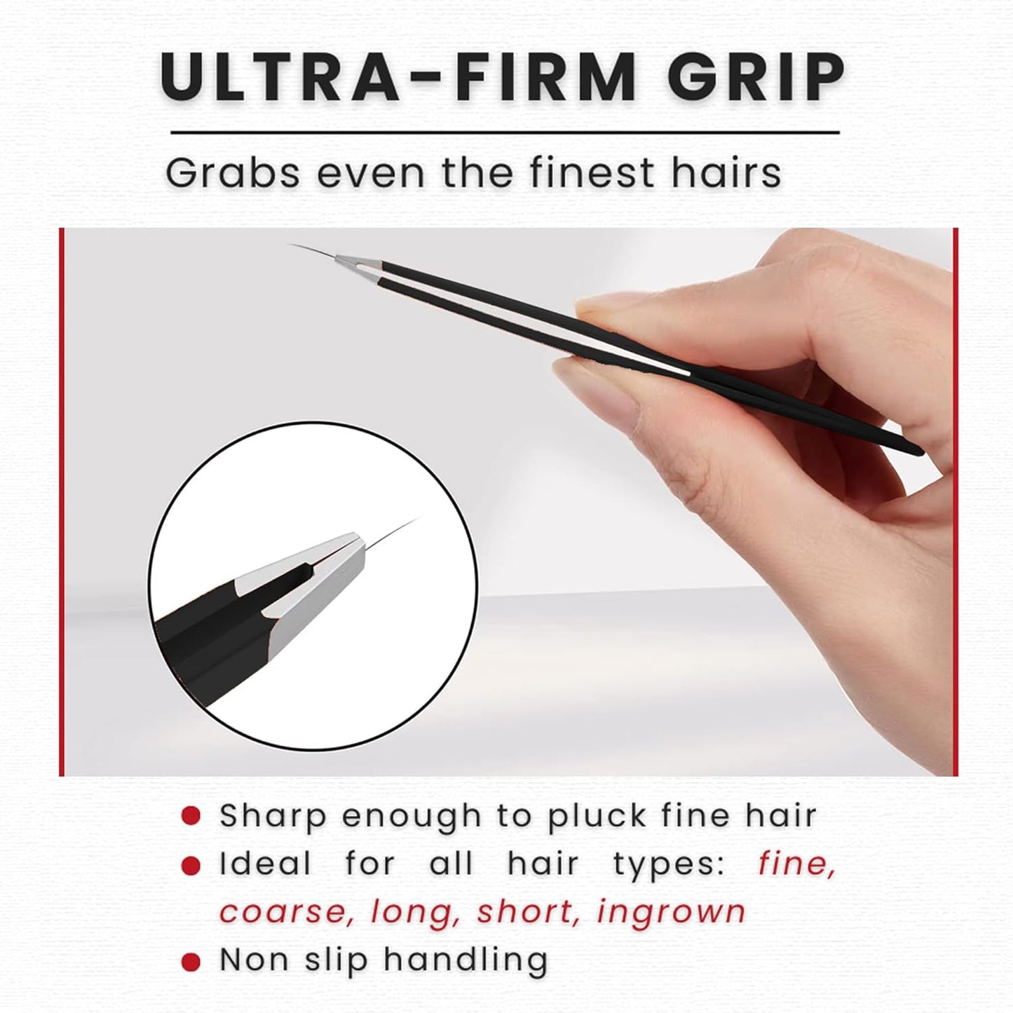 AURAY Stainless Steel Eyebrow Tweezers - Slanted Tip Facial Hair Removal Tool for Men & Women | Black