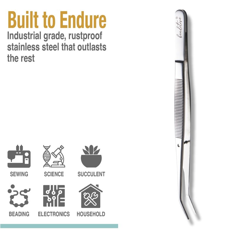Beaditive 6-inch Sewing Machine Tweezers Set (3-PC) Serrated Bent Tips | Professional Grade, High Precision | Stainless Steel