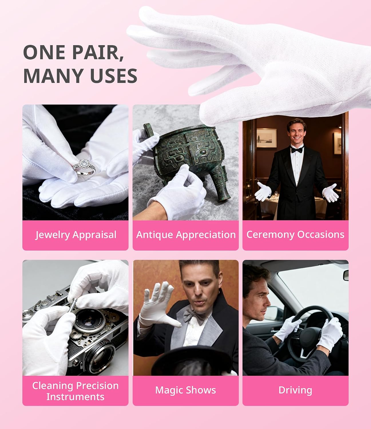 White Cotton Gloves for Moisturizing SPA | 2 Pairs with Laundry Bag for Dry Hands & Eczema - Regular Size