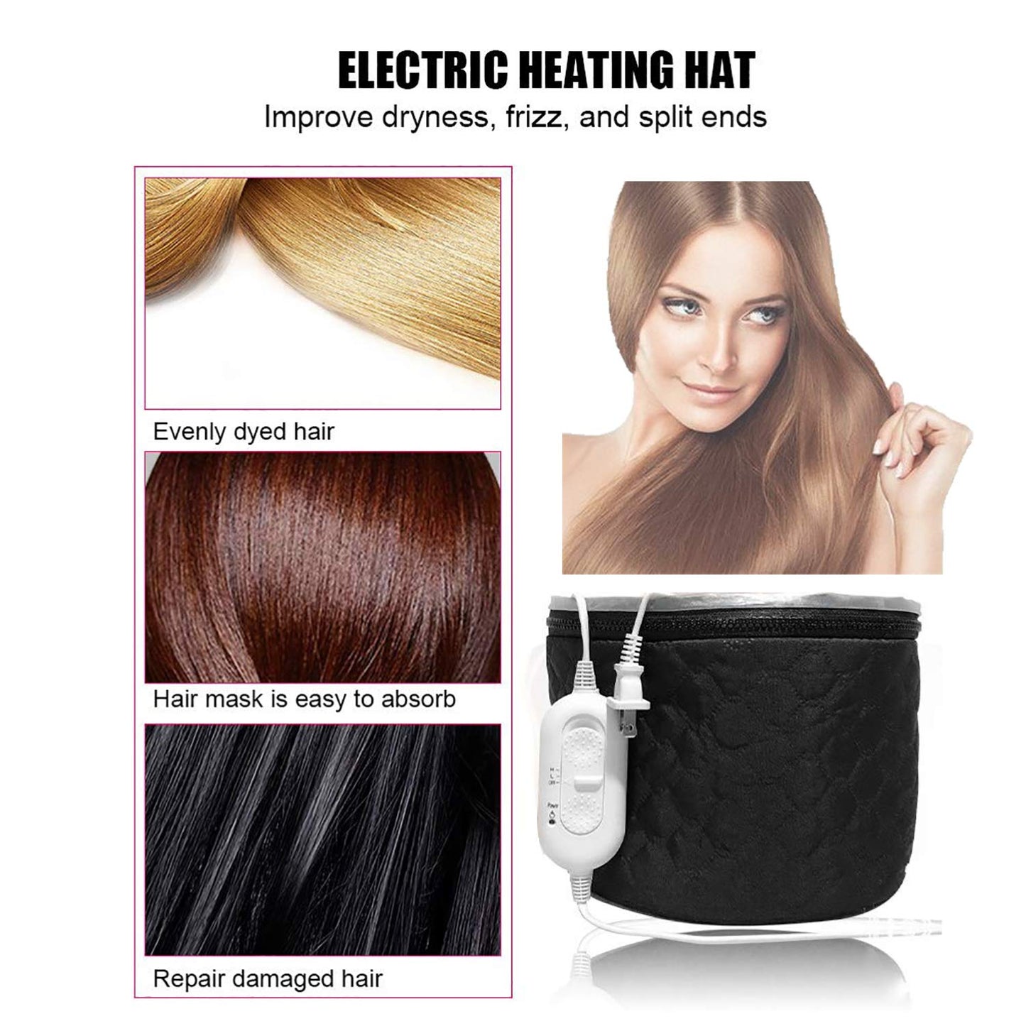 XNX 110V Electric Hair Cap,Hair Care Hat,Home Hair SPA Beauty Cap,Hair Steamer Thermal Heat Cap,Nourishing Hair Hat with 3 Mode Temperature Control Black