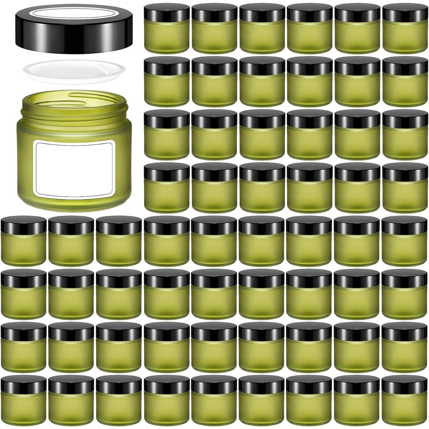 Layhit 60pcs 2 oz Glass Jars - Small Travel Storage Containers for Lotions & Creams | Amber with Black Lids