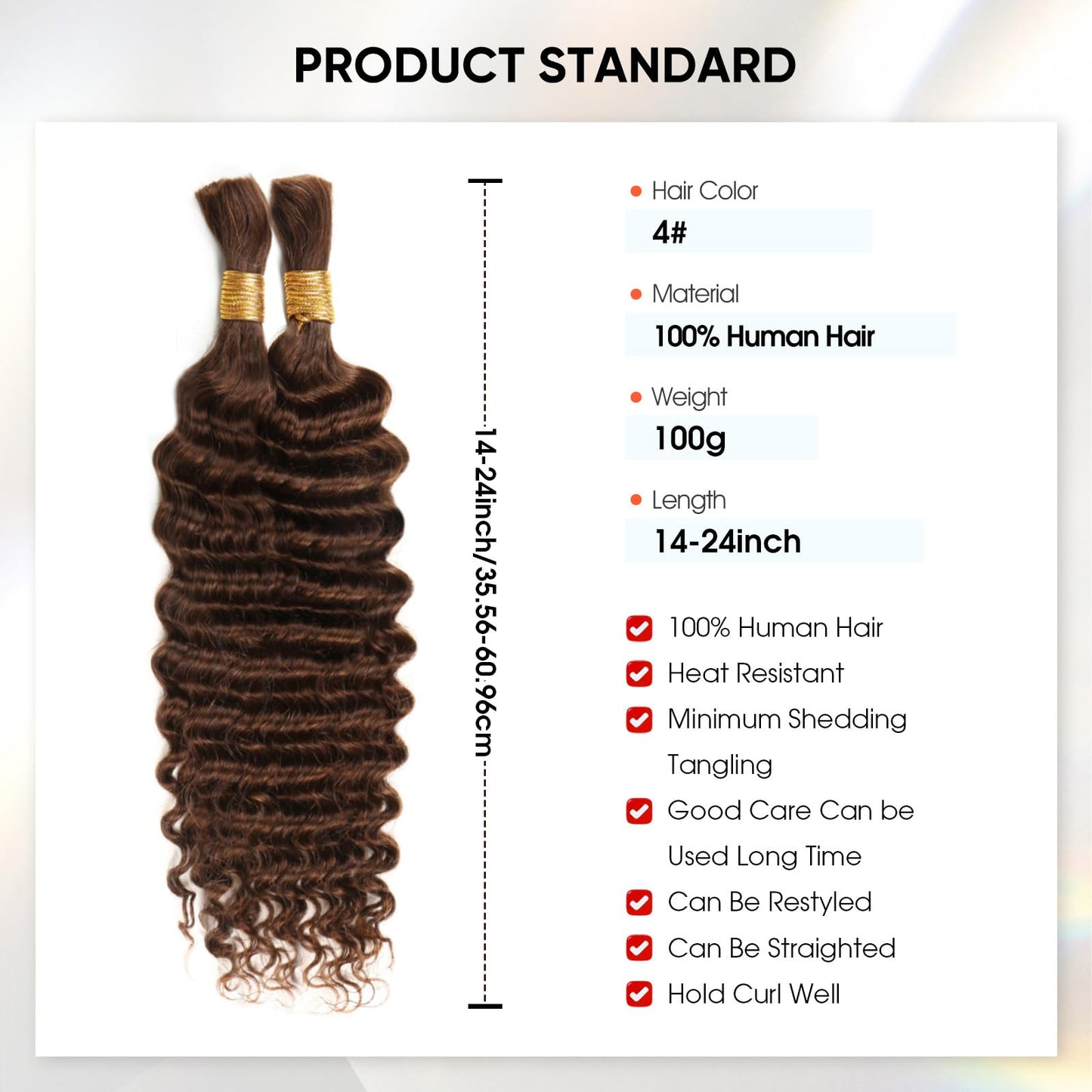Human Braiding Hair 16 Inch 100g Chocolate Brown Deep Wave Bulk Human Hair for Braiding No Weft Curly Bundles Hair Extensions for Boho Knotless Wet and Wavy Braids (#4)