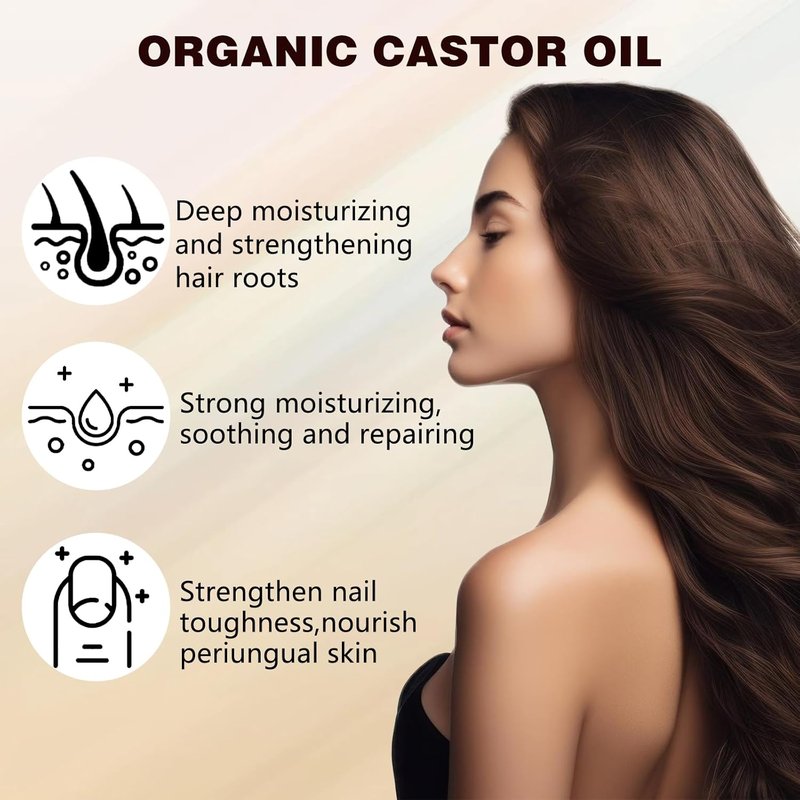 Organic Castor Oil Roll-On with Rose Quartz Roller - 100% Cold Pressed, Deep Hydration for Face, Body & Hair | 2PCS