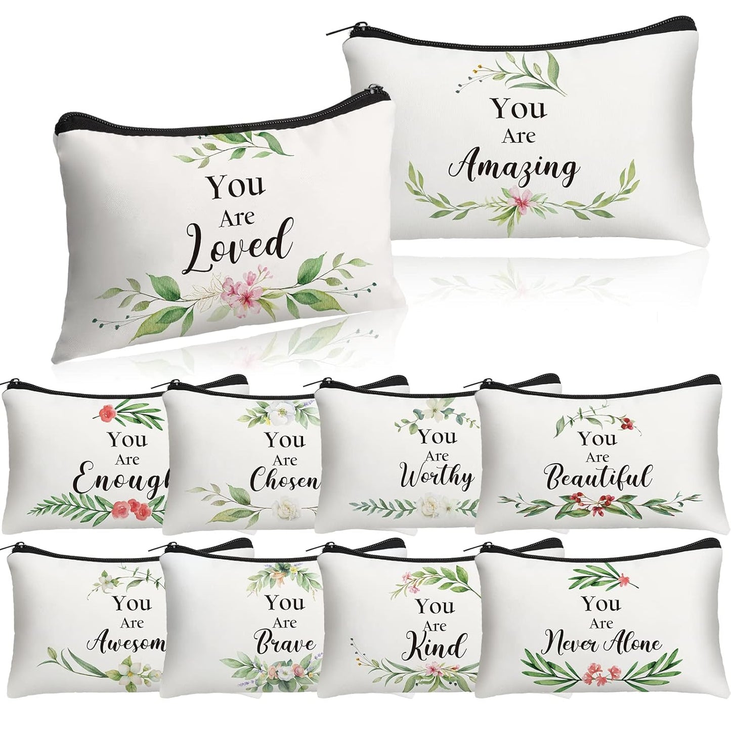 Inspirational Cosmetic Bag Set - 10 Pcs Religious Makeup Pouches for Women | Wildflower & Beige