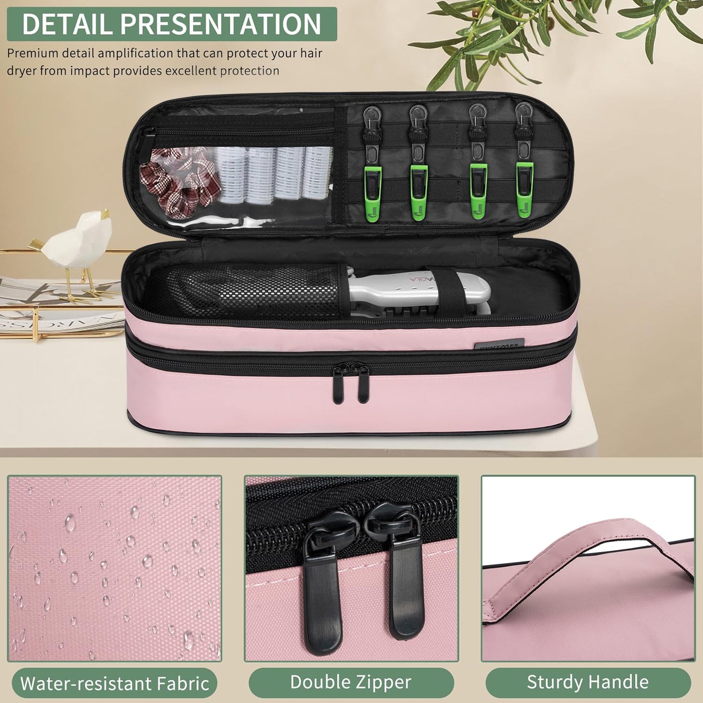 OUUTMEE Travel Carrying Case Compatible with Shark Flexstyle,Storage Case for Revlon One-Step Hair Dryer and Volumizer Hot Air Brush Portable Organizer Bag for Dyson Airwrap Styler,Pink,15 IN